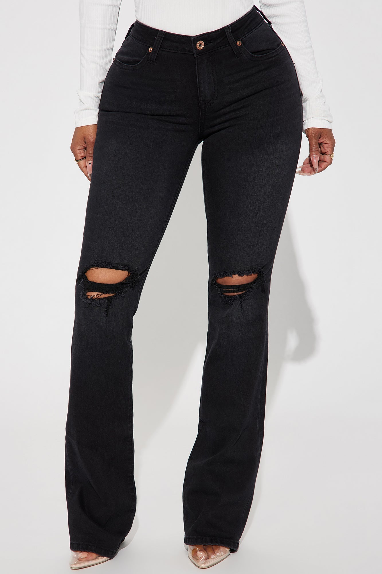 Jessie Mid Rise Distressed Bootcut Jean - Black