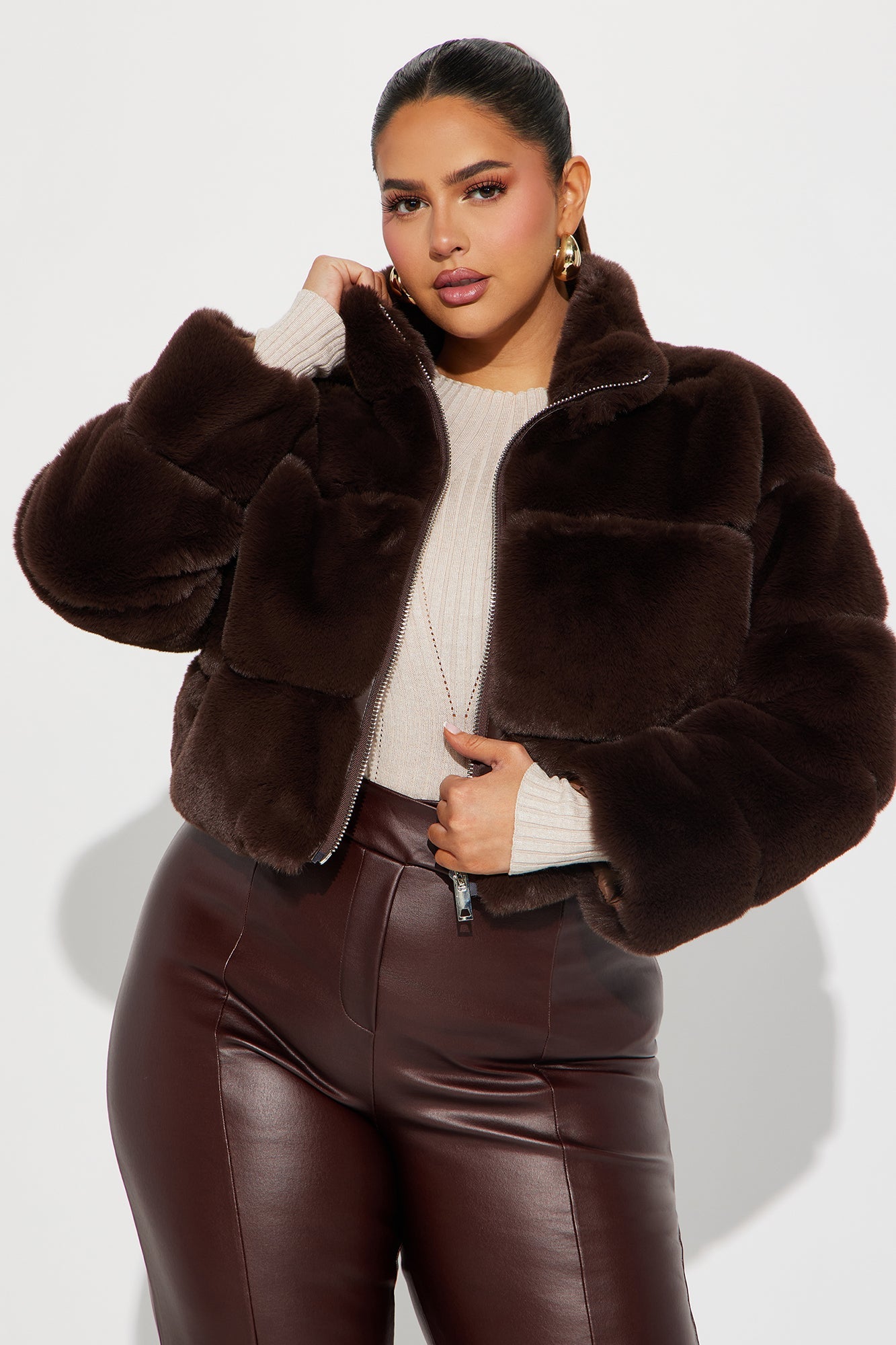 Ella Faux Fur Jacket - Brown