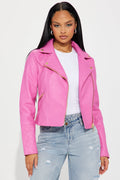 Out For A Ride Vegan Leather Moto Jacket - Pink/Pink