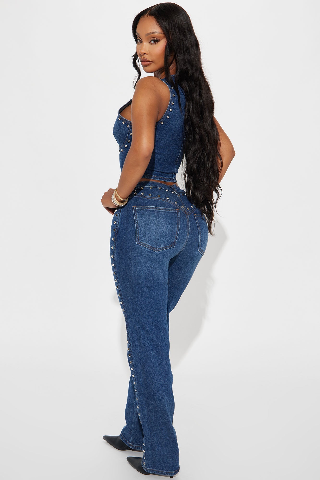 For Keeps Studded Straight Leg Jeans - Medium Wash