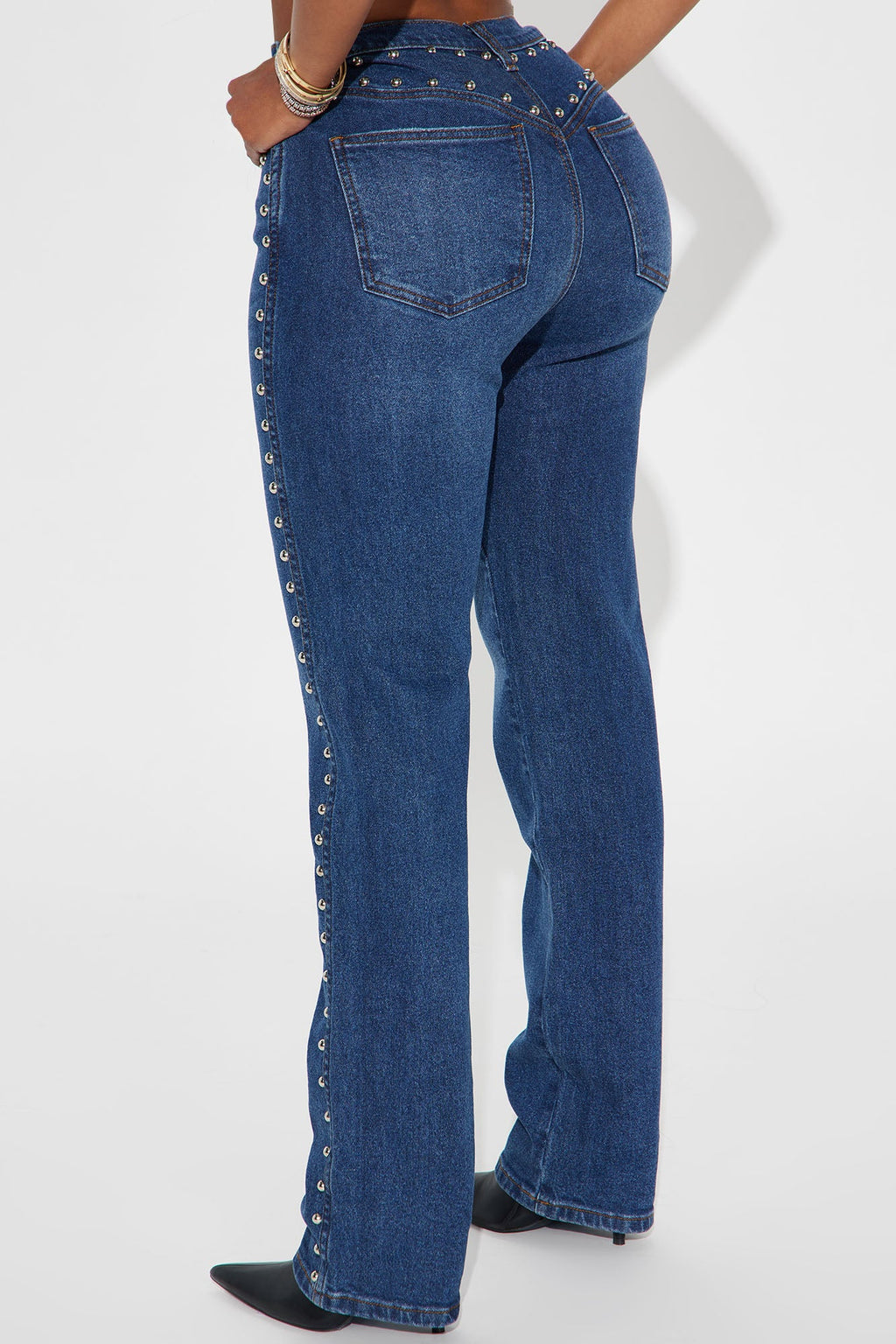 For Keeps Studded Straight Leg Jeans - Medium Wash