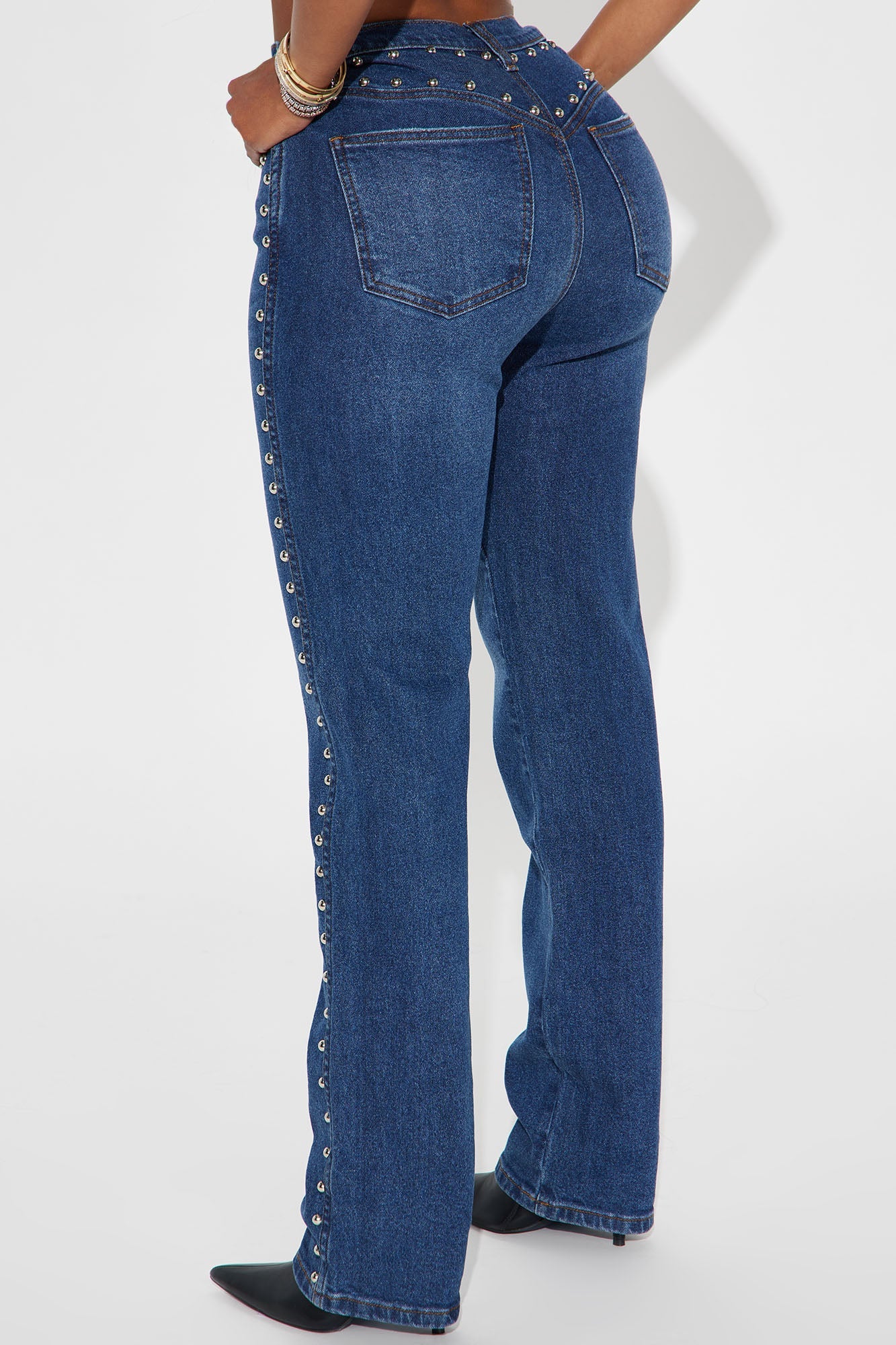 For Keeps Studded Straight Leg Jeans - Medium Wash