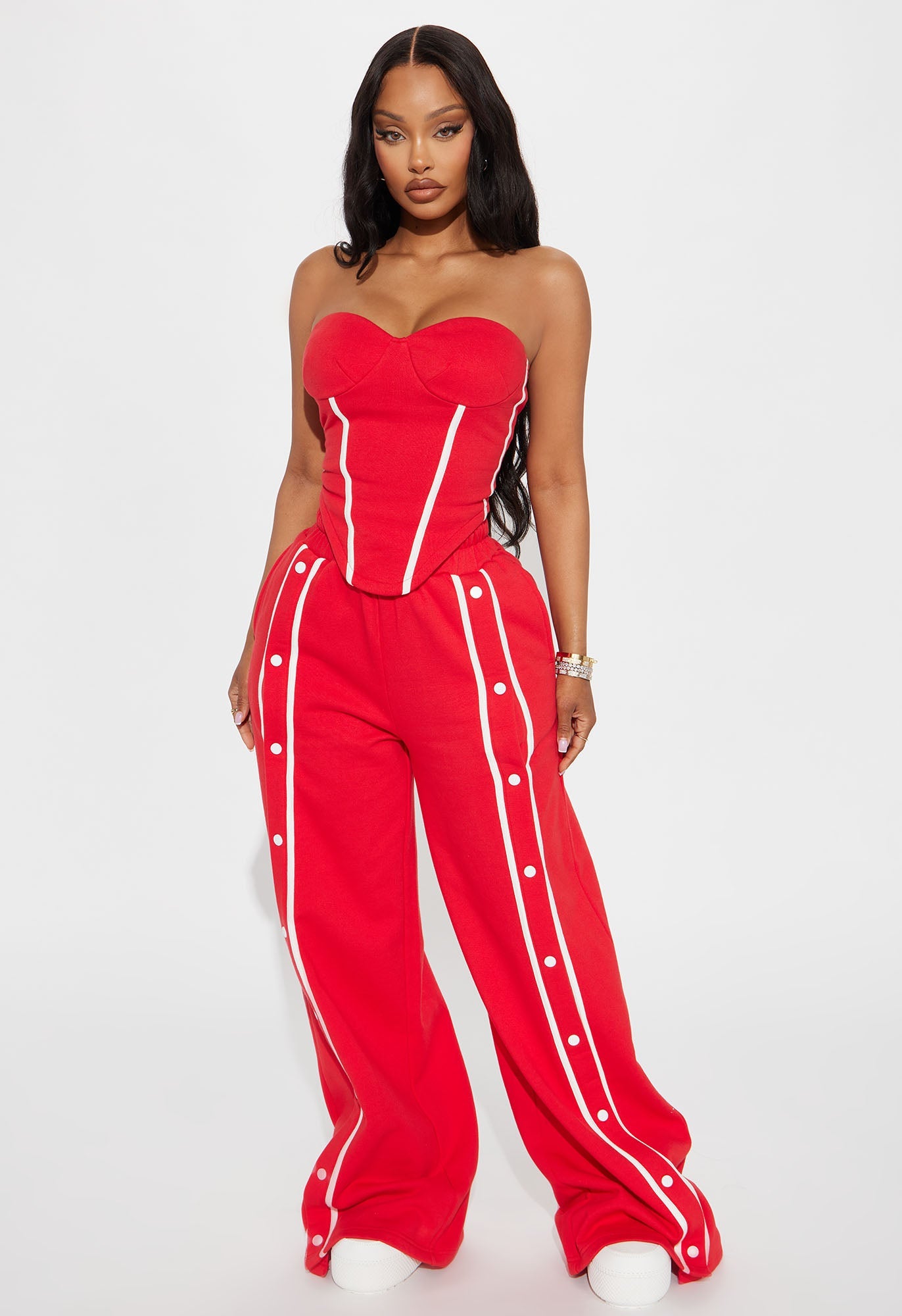 Sara Fleece Track Pant Set - Red