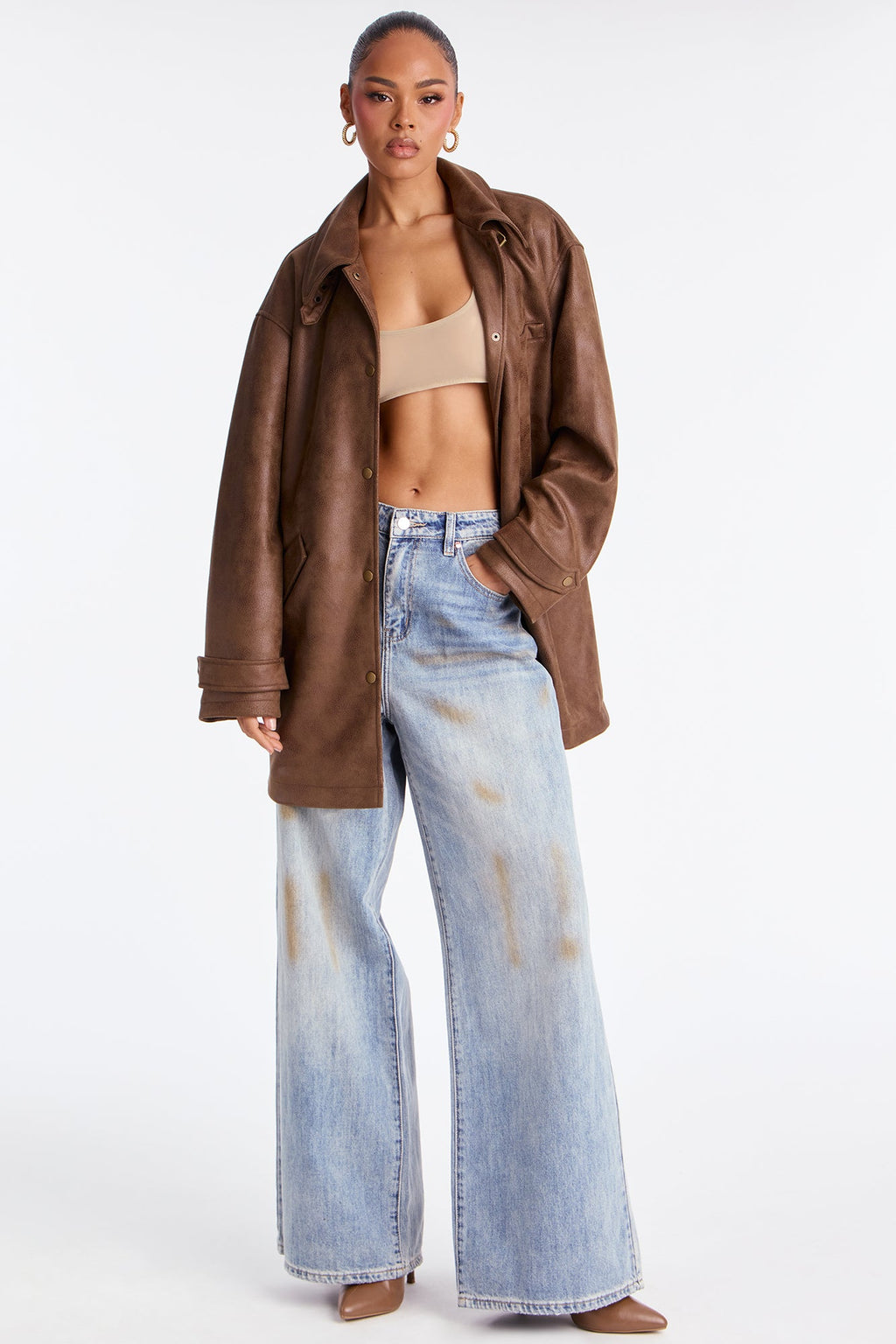 Can't Be Stopped Faux Leather Coat - Brown