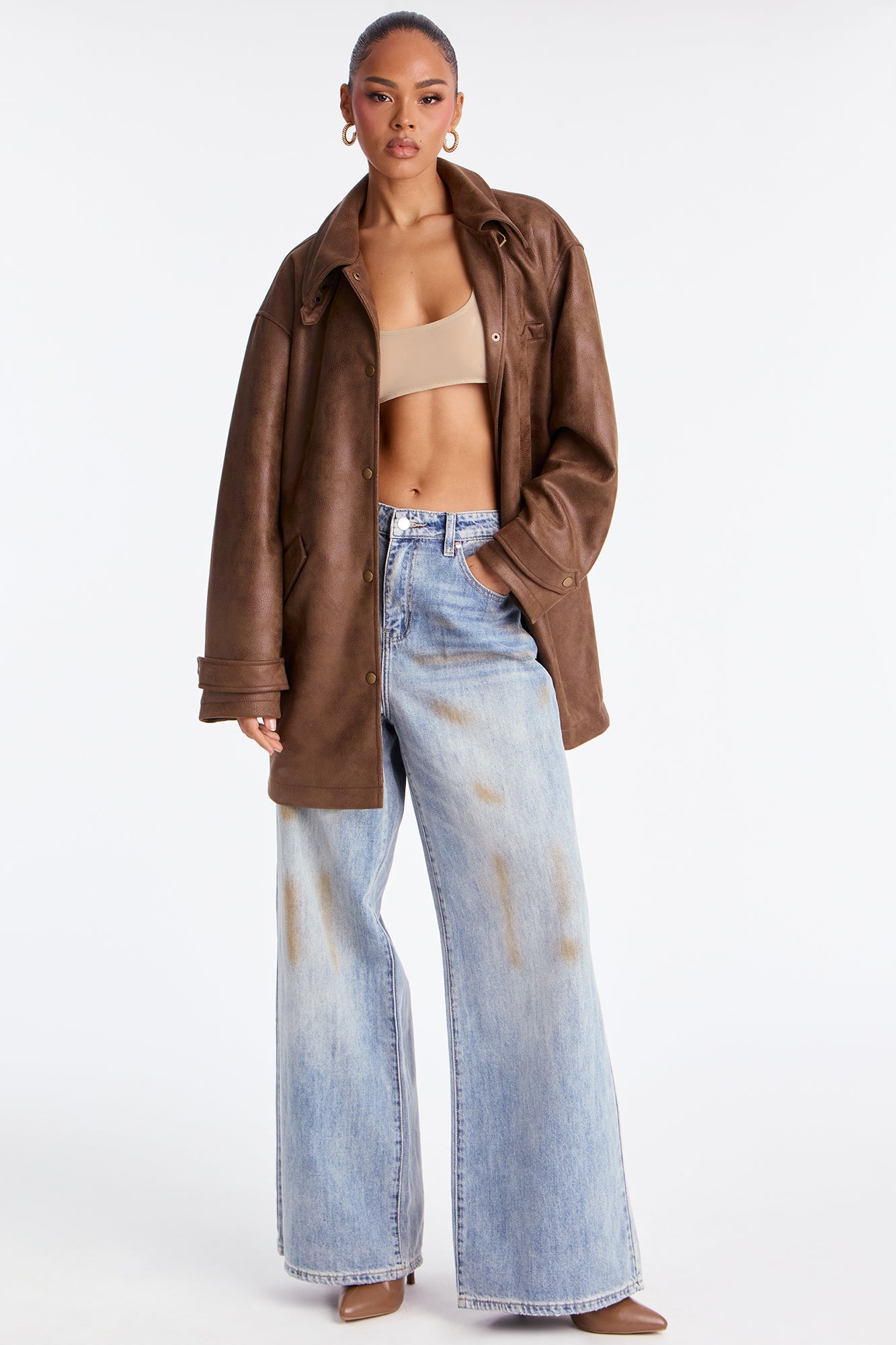 Can't Be Stopped Faux Leather Coat - Brown