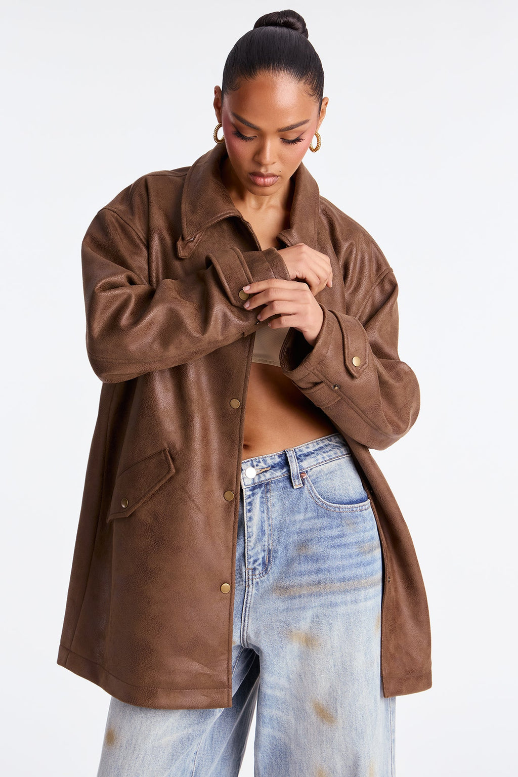 Can't Be Stopped Faux Leather Coat - Brown