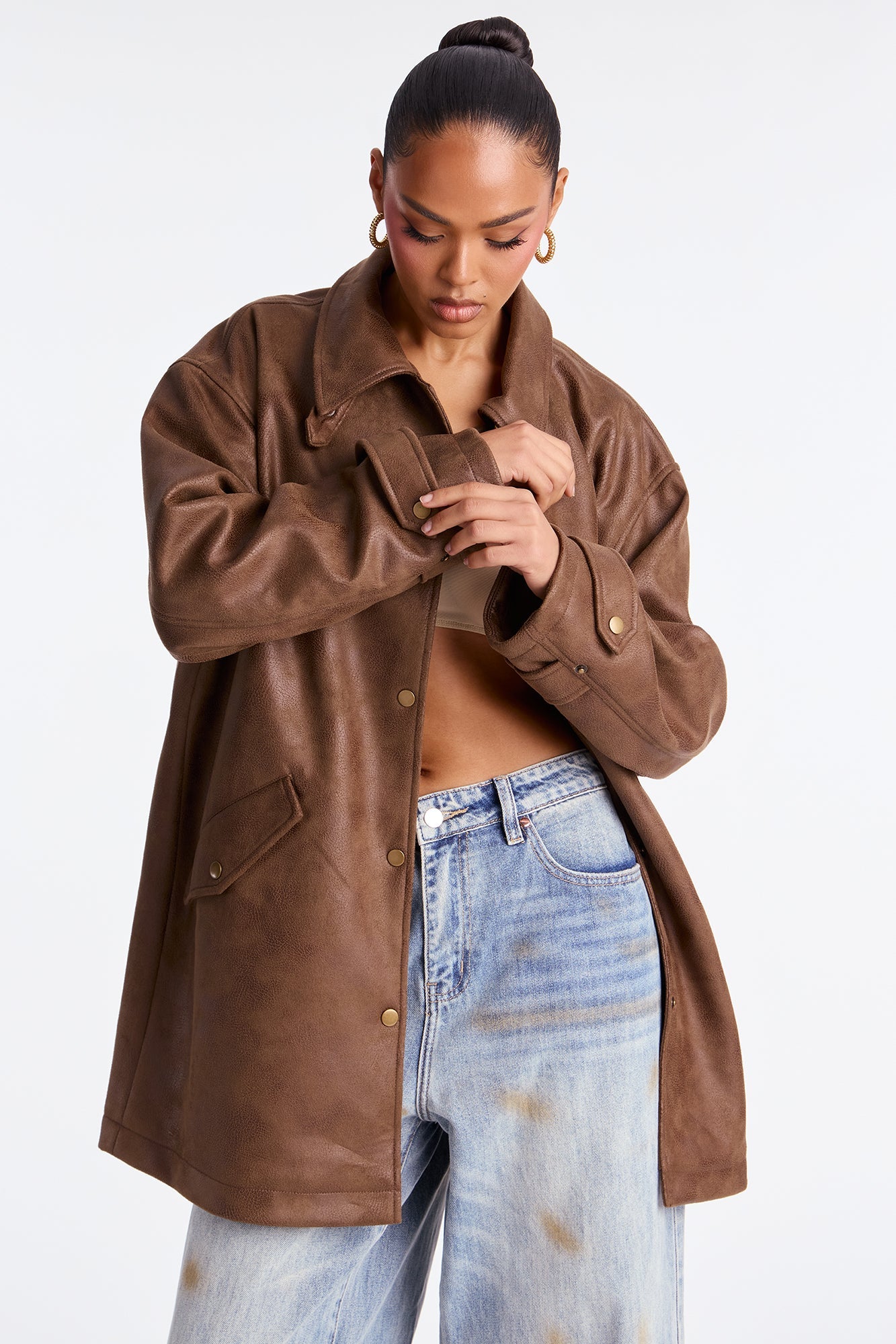Can't Be Stopped Faux Leather Coat - Brown