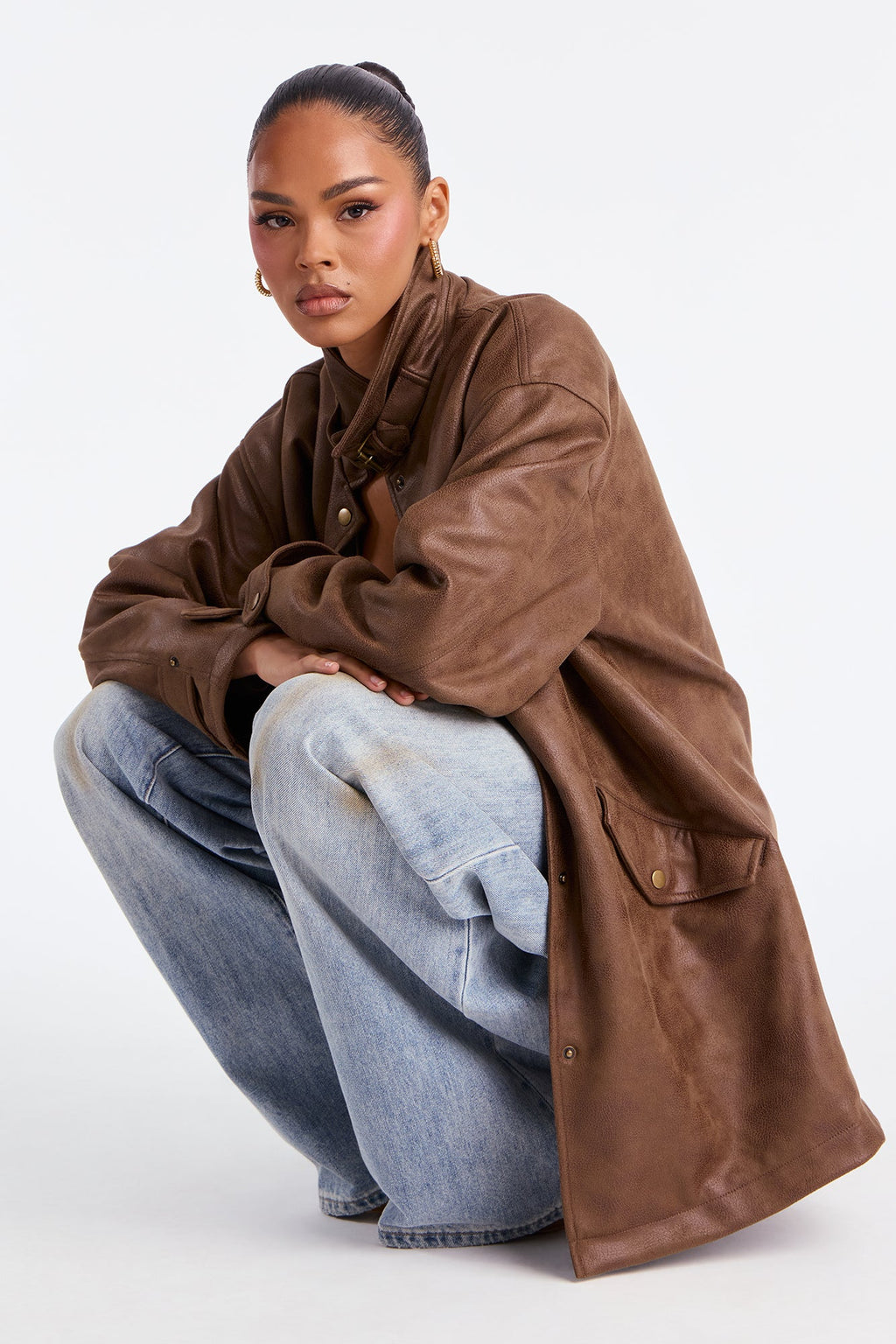 Can't Be Stopped Faux Leather Coat - Brown