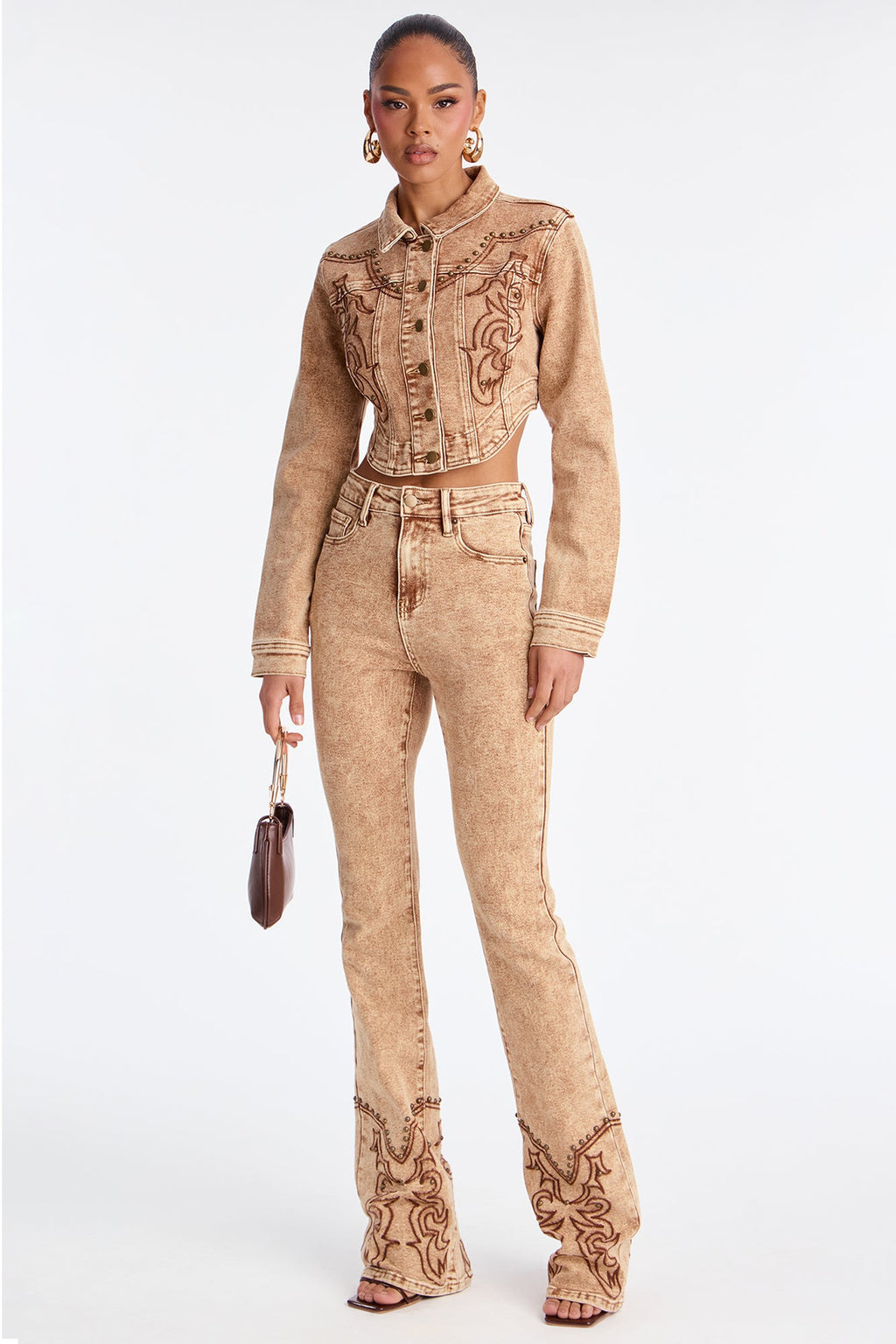 Tall Letting It Ride Stretch Embellished Flare Jeans - Brown