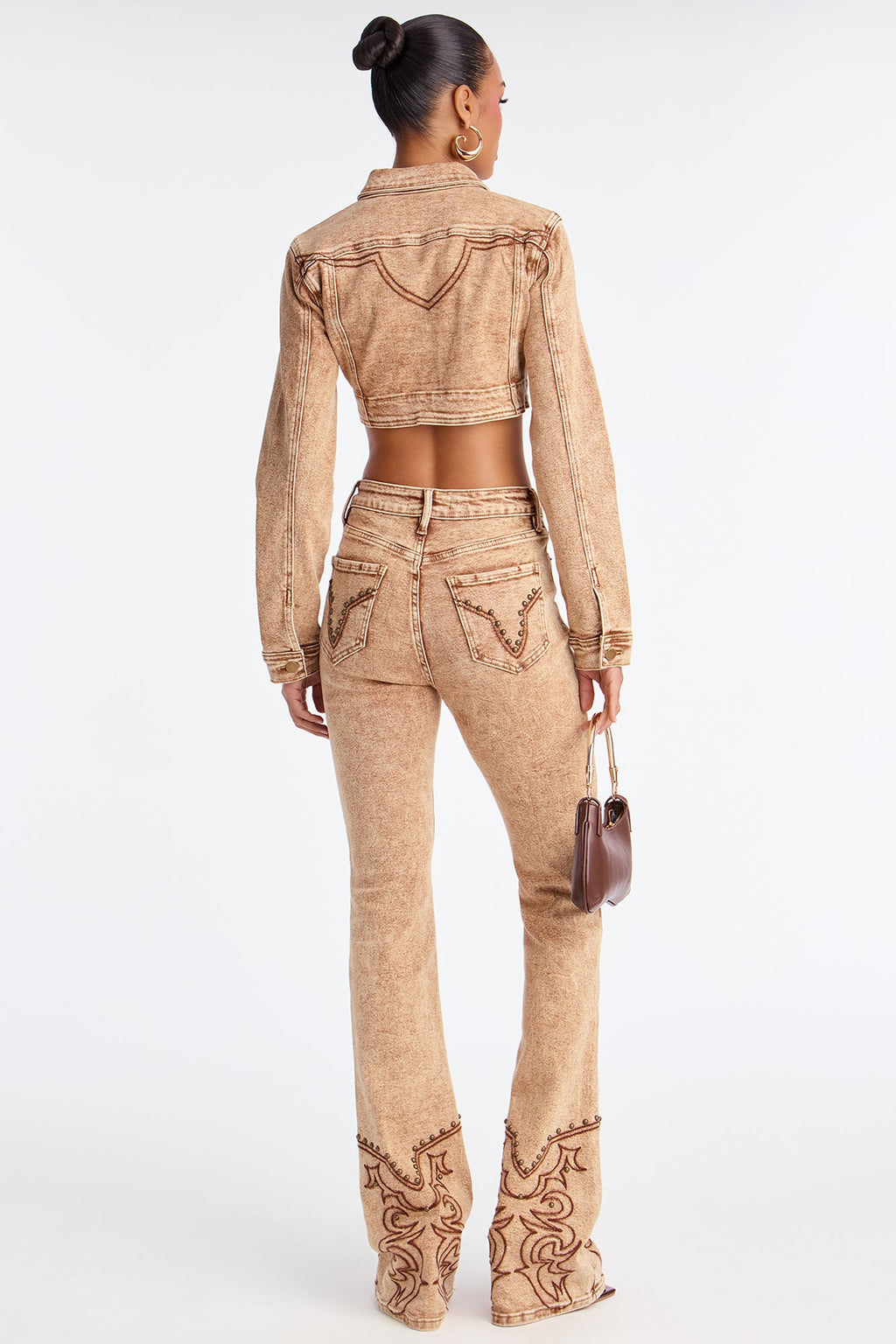 Tall Letting It Ride Stretch Embellished Flare Jeans - Brown