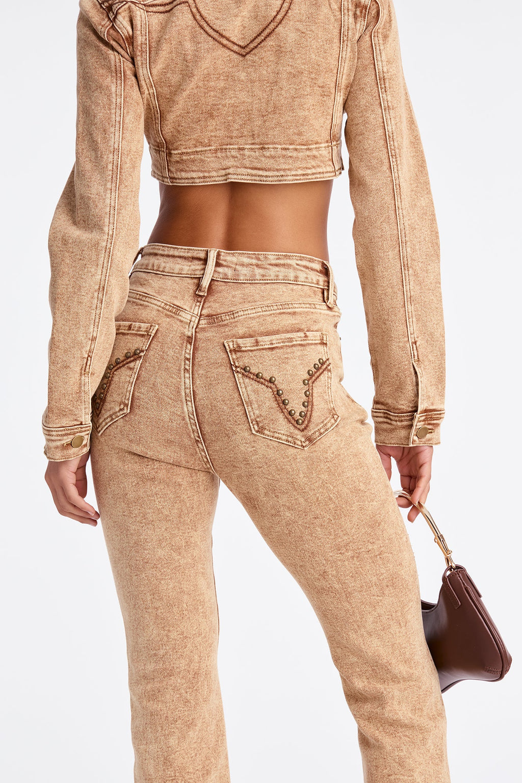 Tall Letting It Ride Stretch Embellished Flare Jeans - Brown