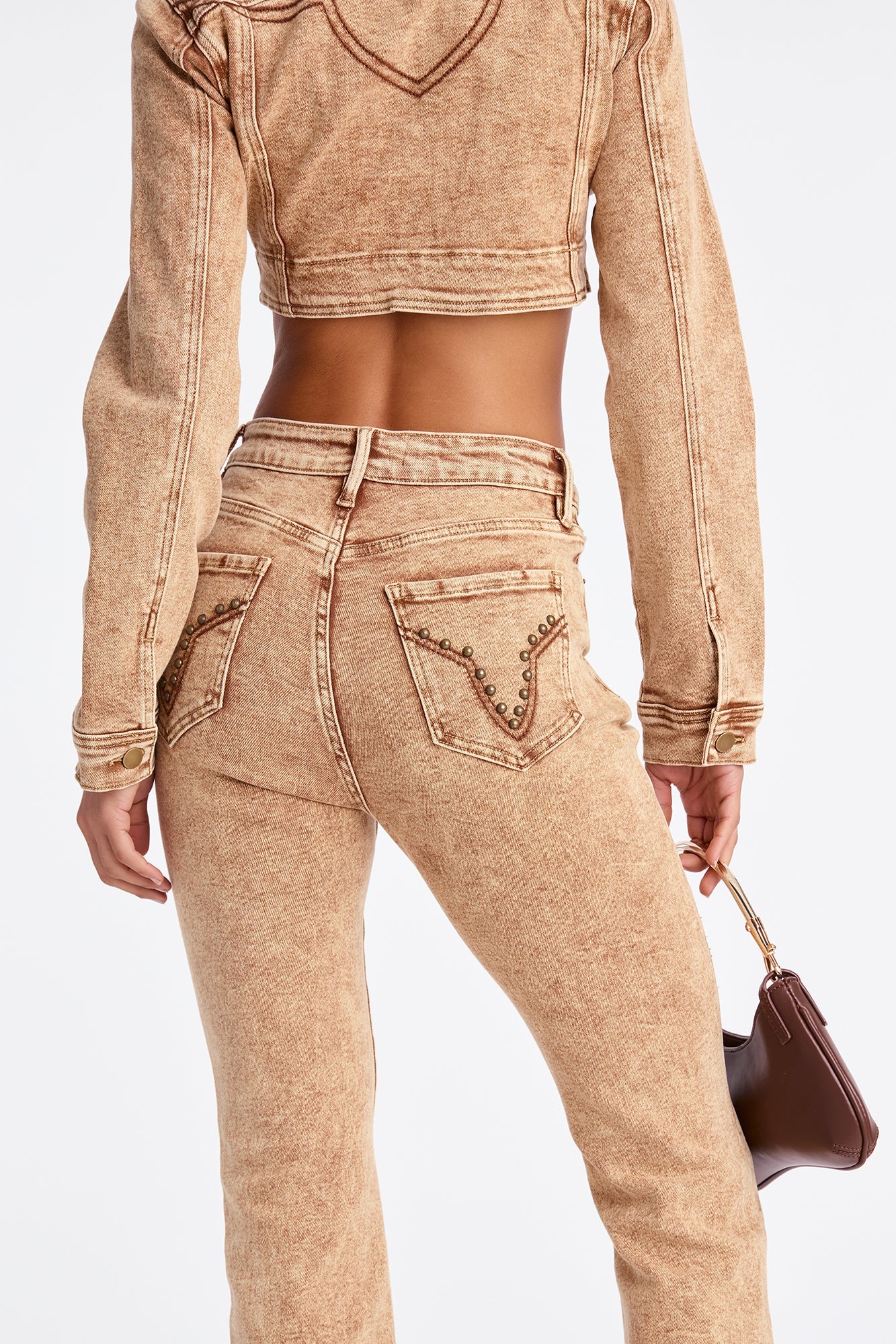 Tall Letting It Ride Stretch Embellished Flare Jeans - Brown