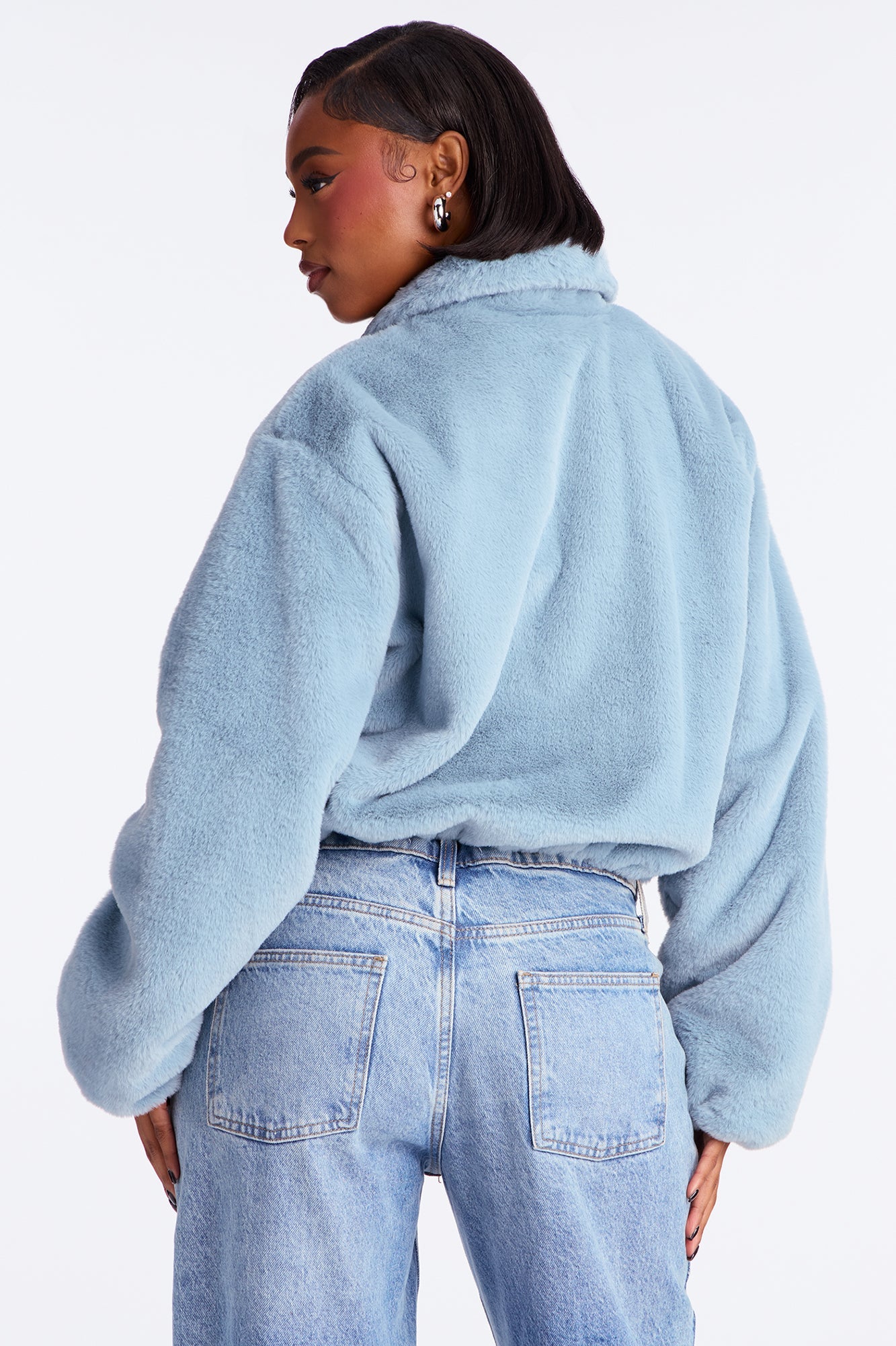 By My Side Faux Fur Bomber Jacket - Slate Blue