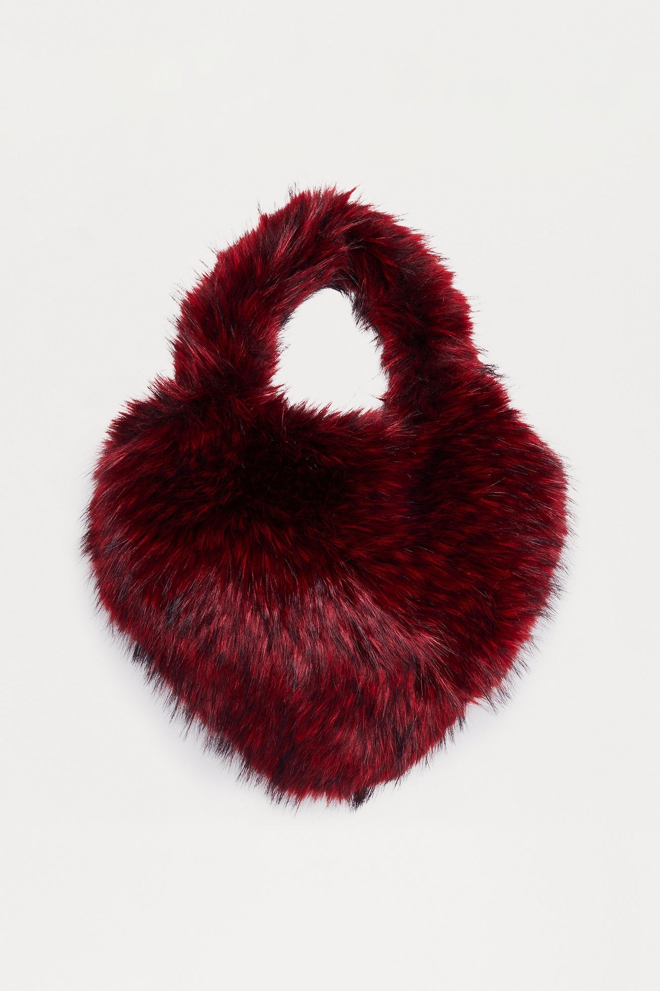 Furry Feelings Faux Fur Heart Satchel Handbag - Red