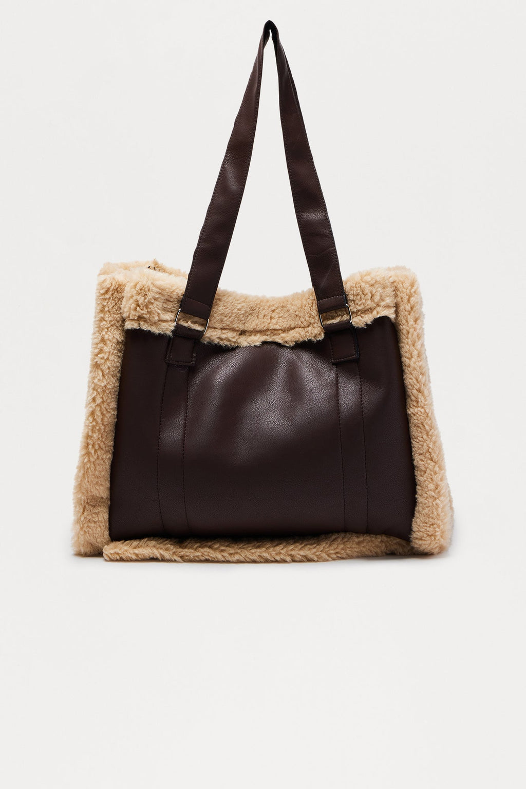 Furever Chic Faux Leather Fur Trim Tote - Brown