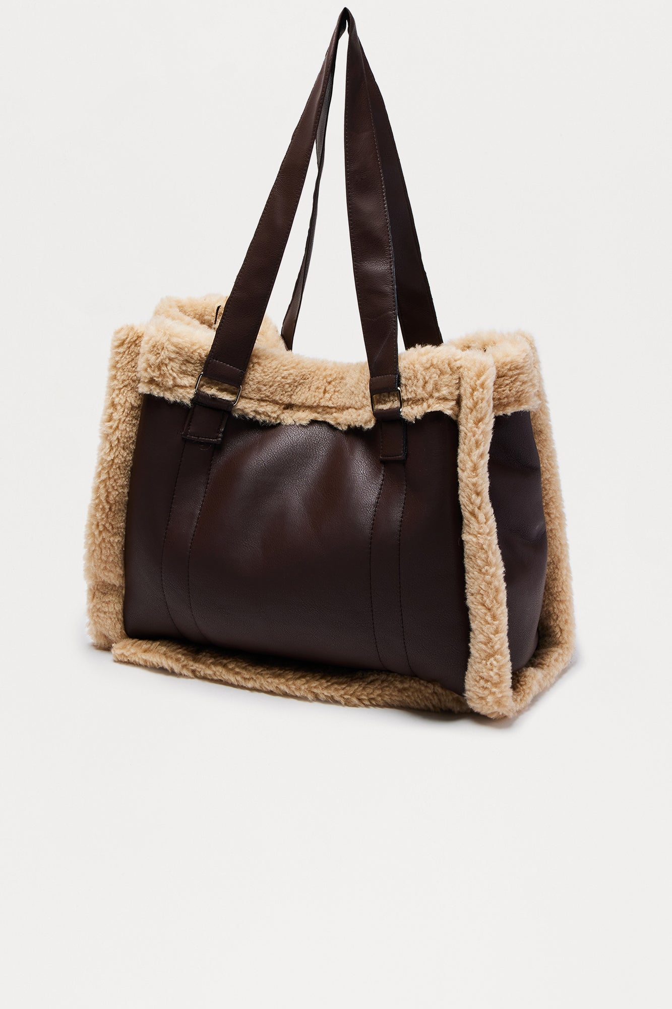 Furever Chic Faux Leather Fur Trim Tote - Brown