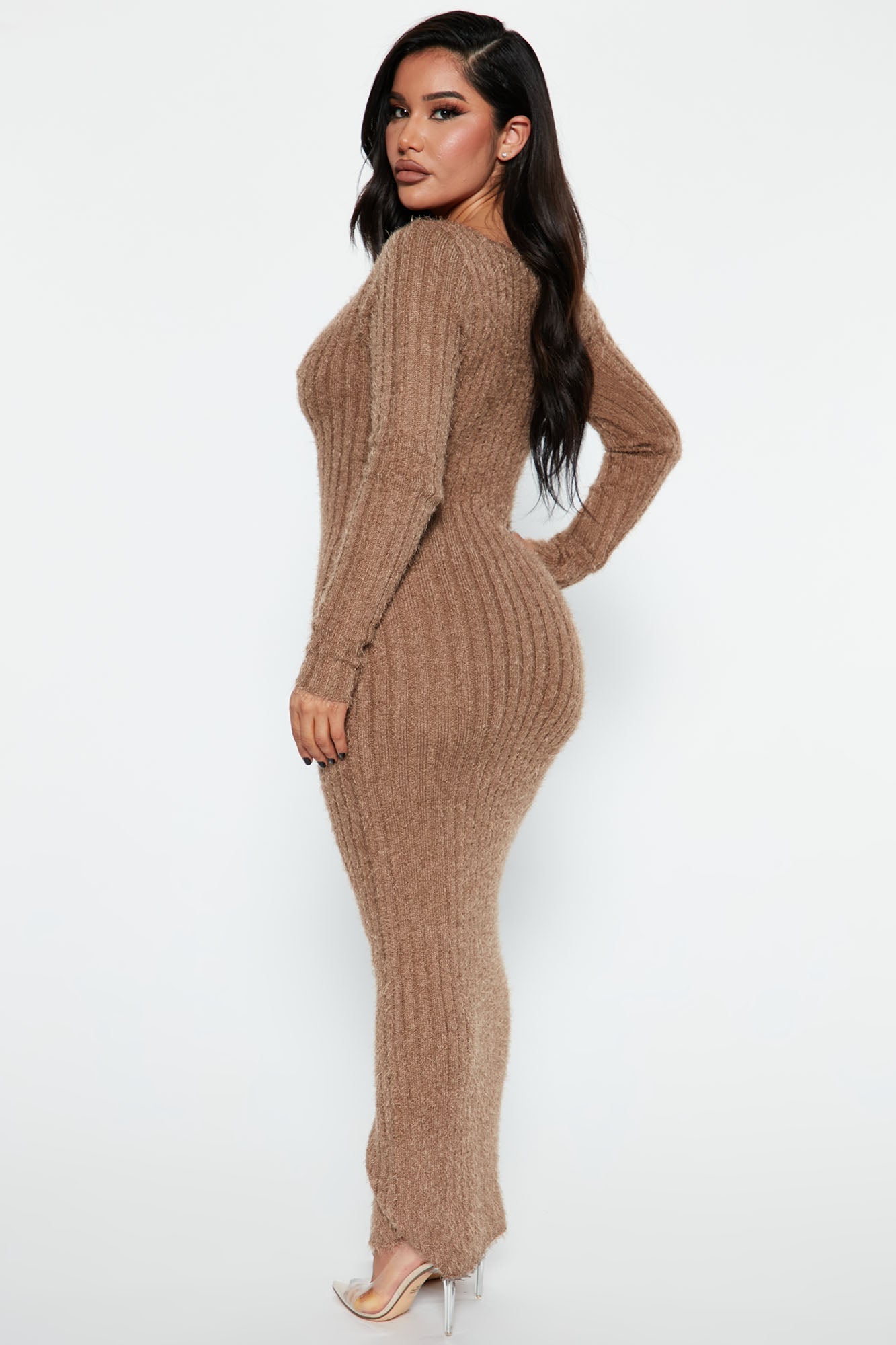 Farrah Fuzzy Sweater Maxi Dress - Mocha