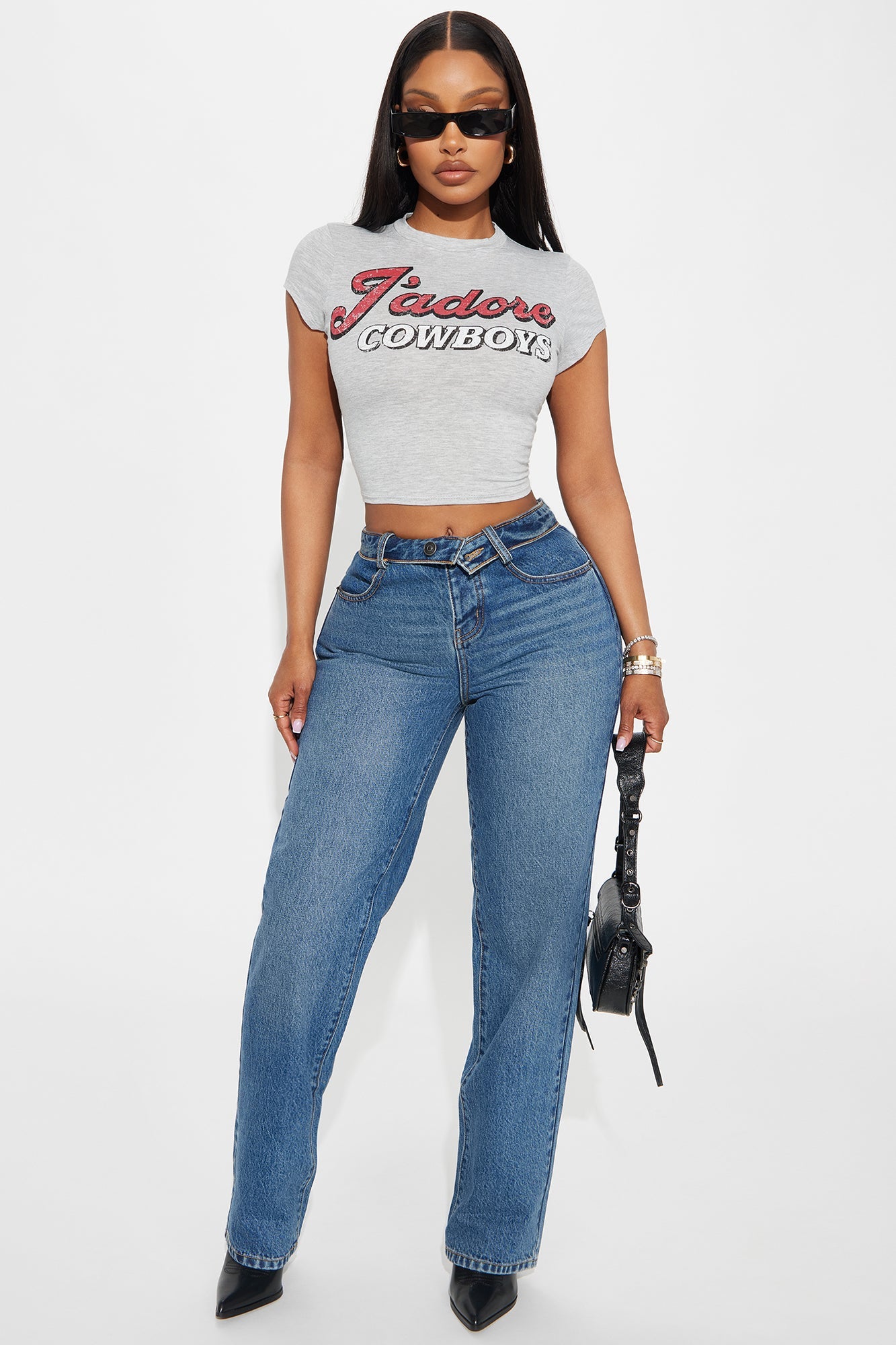 The Fold Over Straight Leg Jeans - Medium Wash