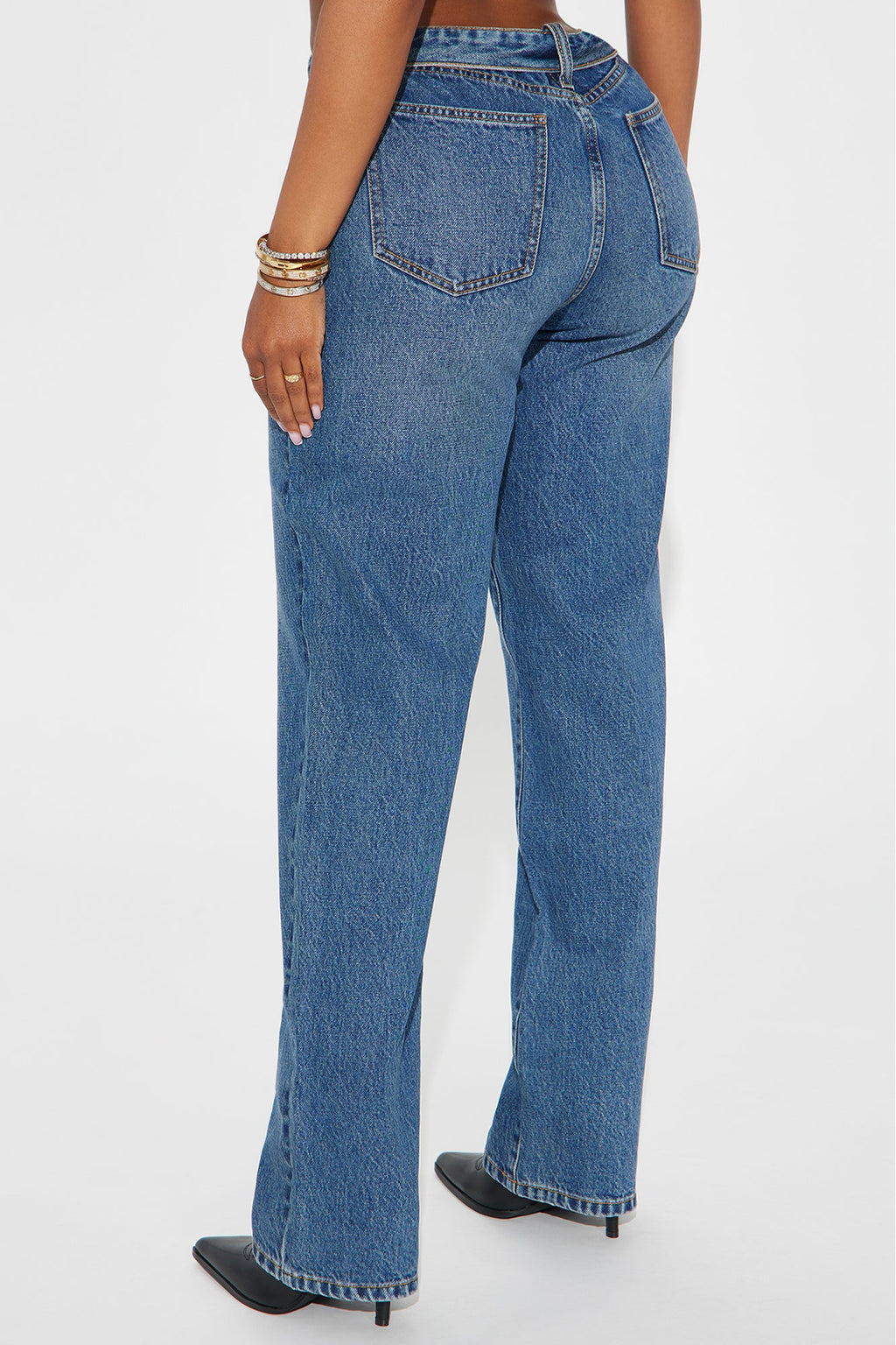 The Fold Over Straight Leg Jeans - Medium Wash