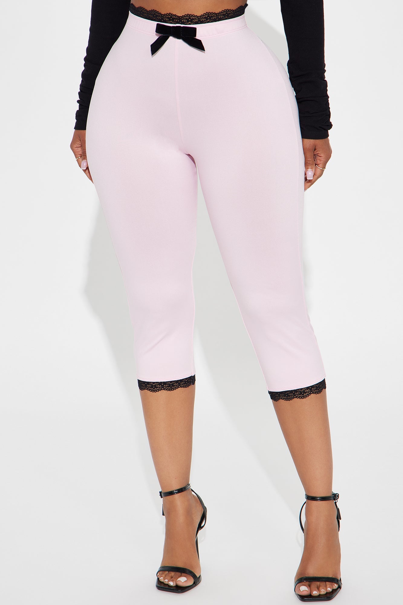 Valentina Solid Lace Trim Capri Legging - Pink