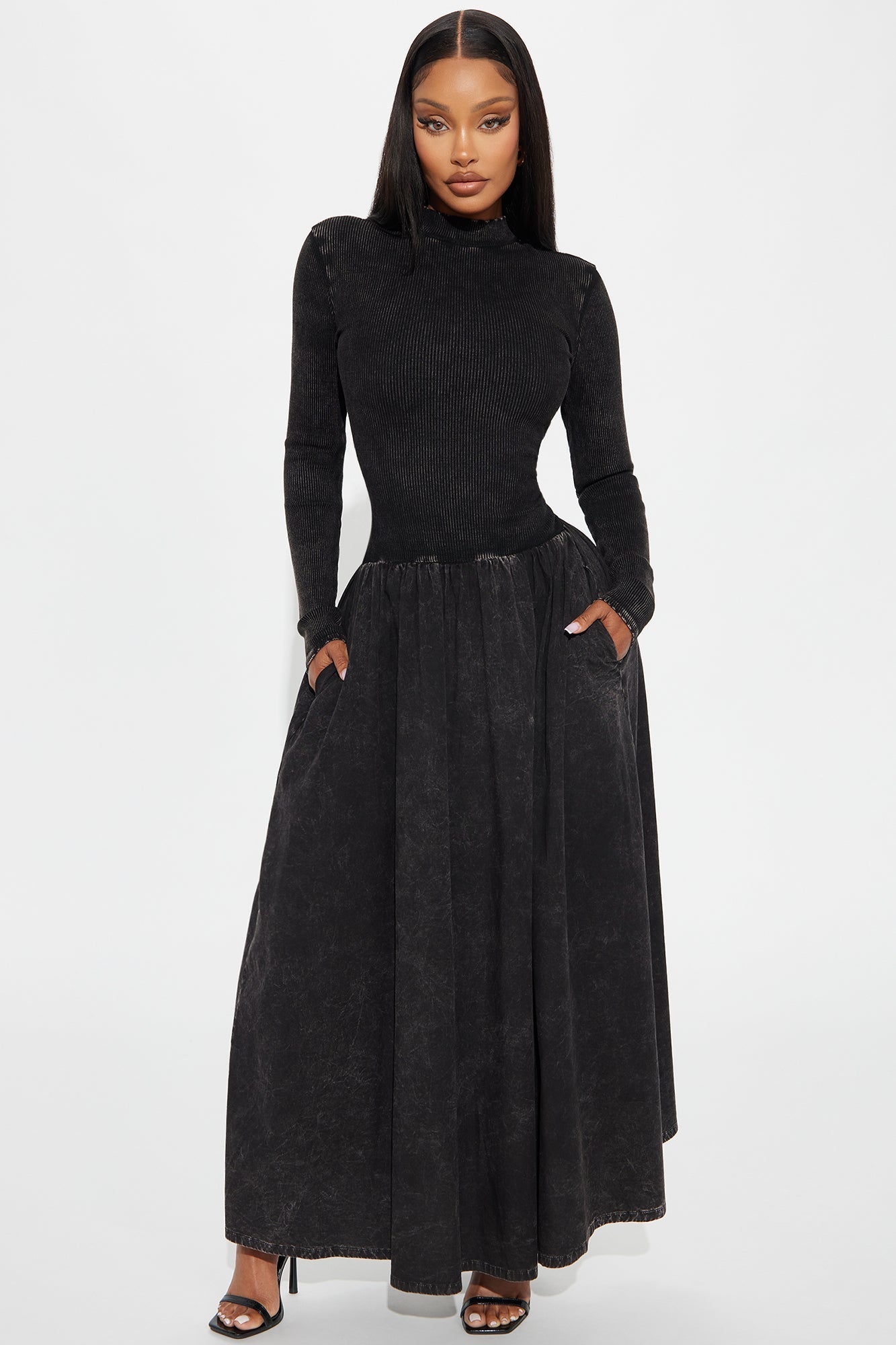 Jackie Washed A Line Maxi Dress - Black