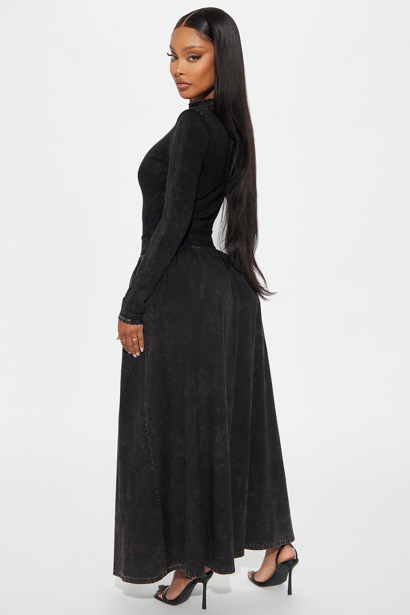 Jackie Washed A Line Maxi Dress - Black