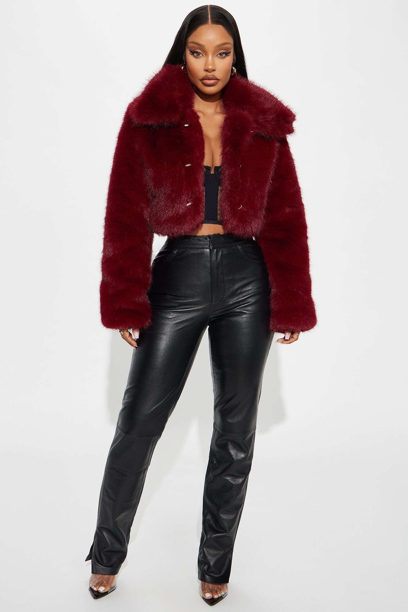 Kind Of Bossy Faux Fur Coat - Burgundy