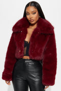 Kind Of Bossy Faux Fur Coat - Burgundy