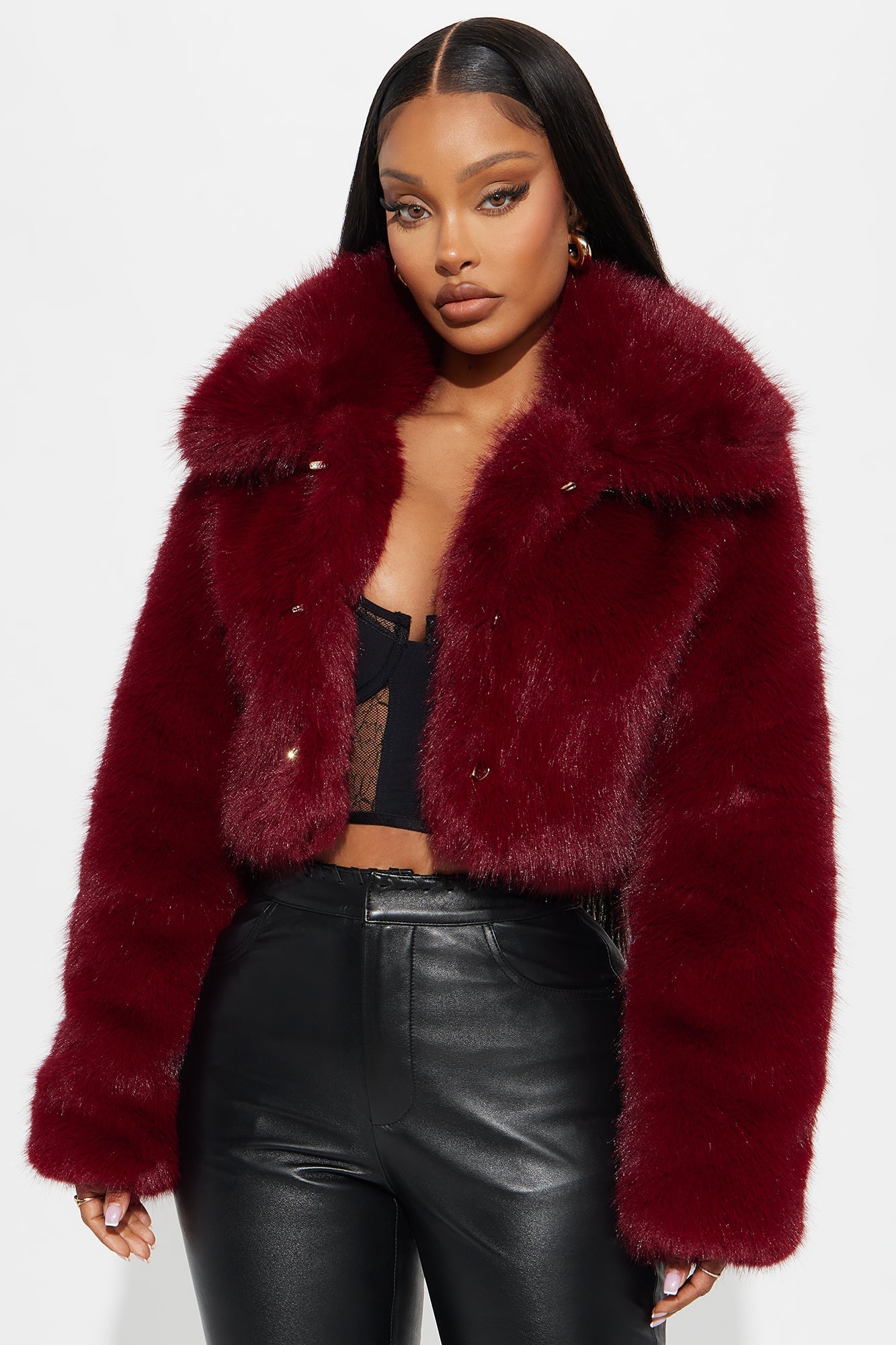 Kind Of Bossy Faux Fur Coat - Burgundy