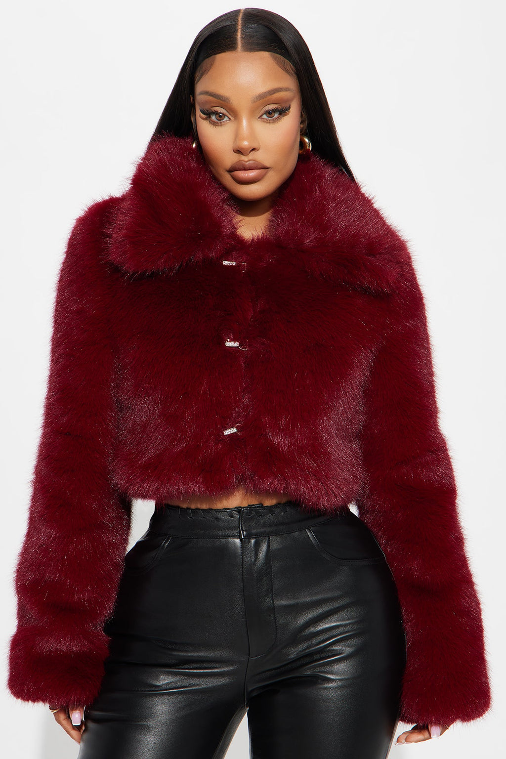 Kind Of Bossy Faux Fur Coat - Burgundy