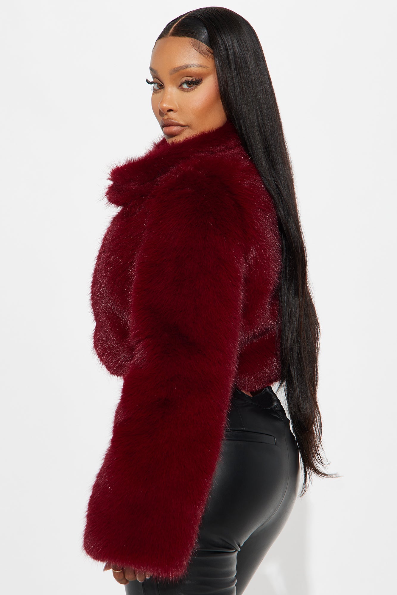 Kind Of Bossy Faux Fur Coat - Burgundy