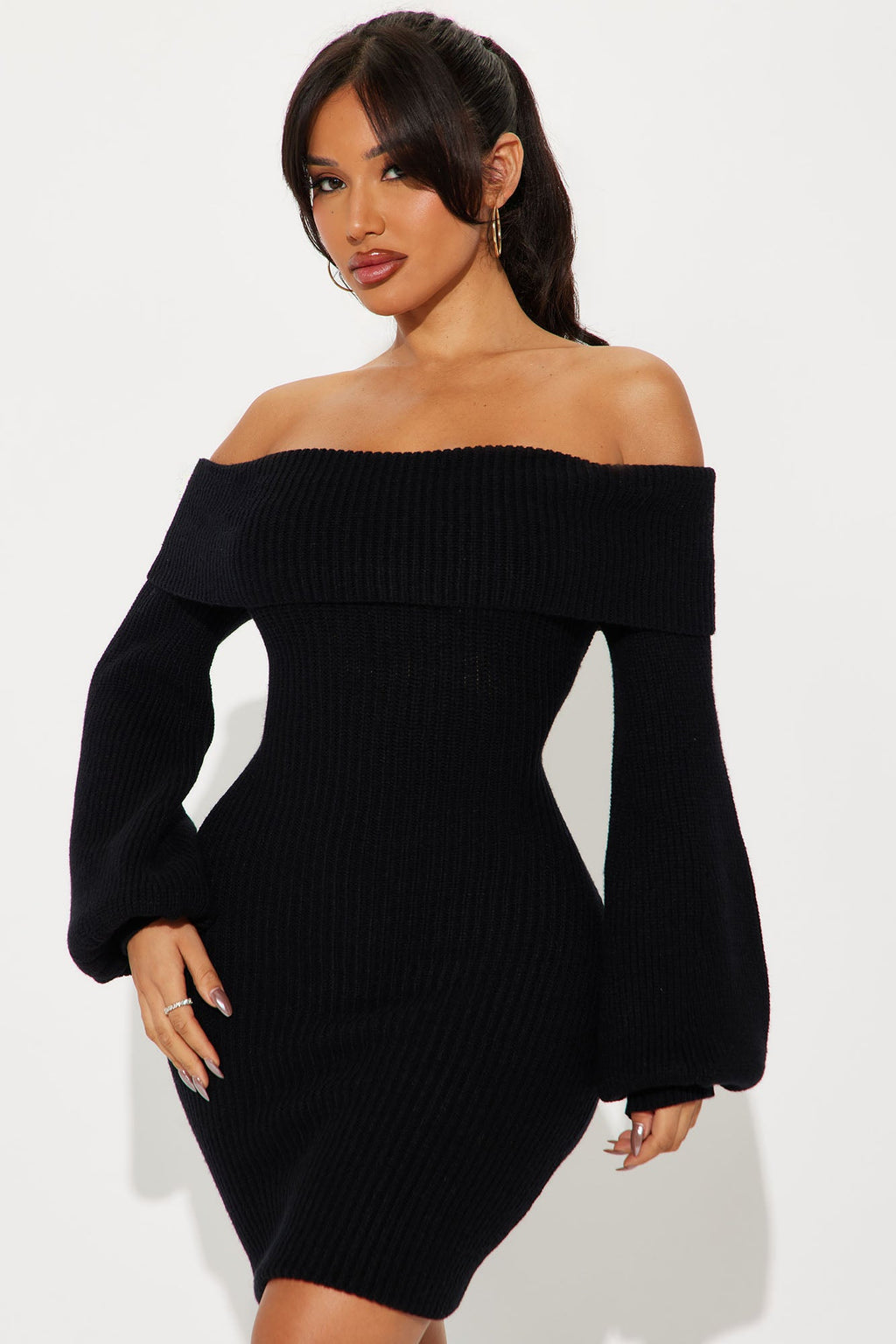 Faith Sweater Mini Dress - Black