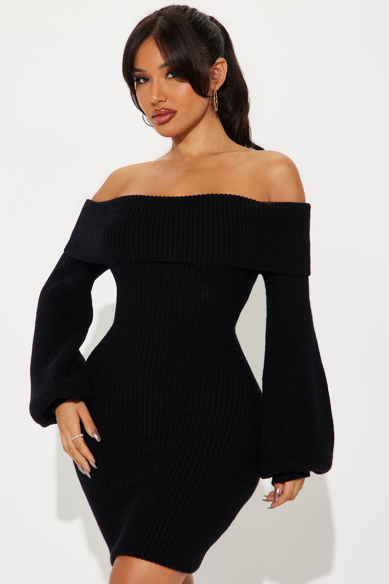 Faith Sweater Mini Dress - Black