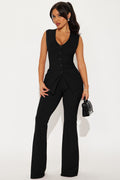Office Romance Vest Pant Set - Black