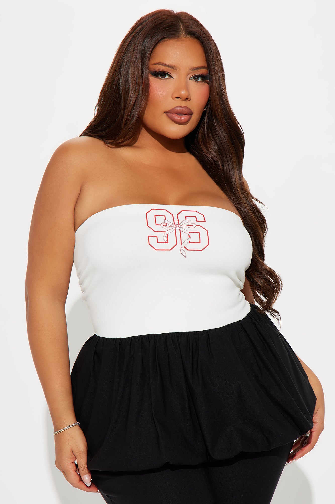 Ava Bubble Hem Top - White/combo