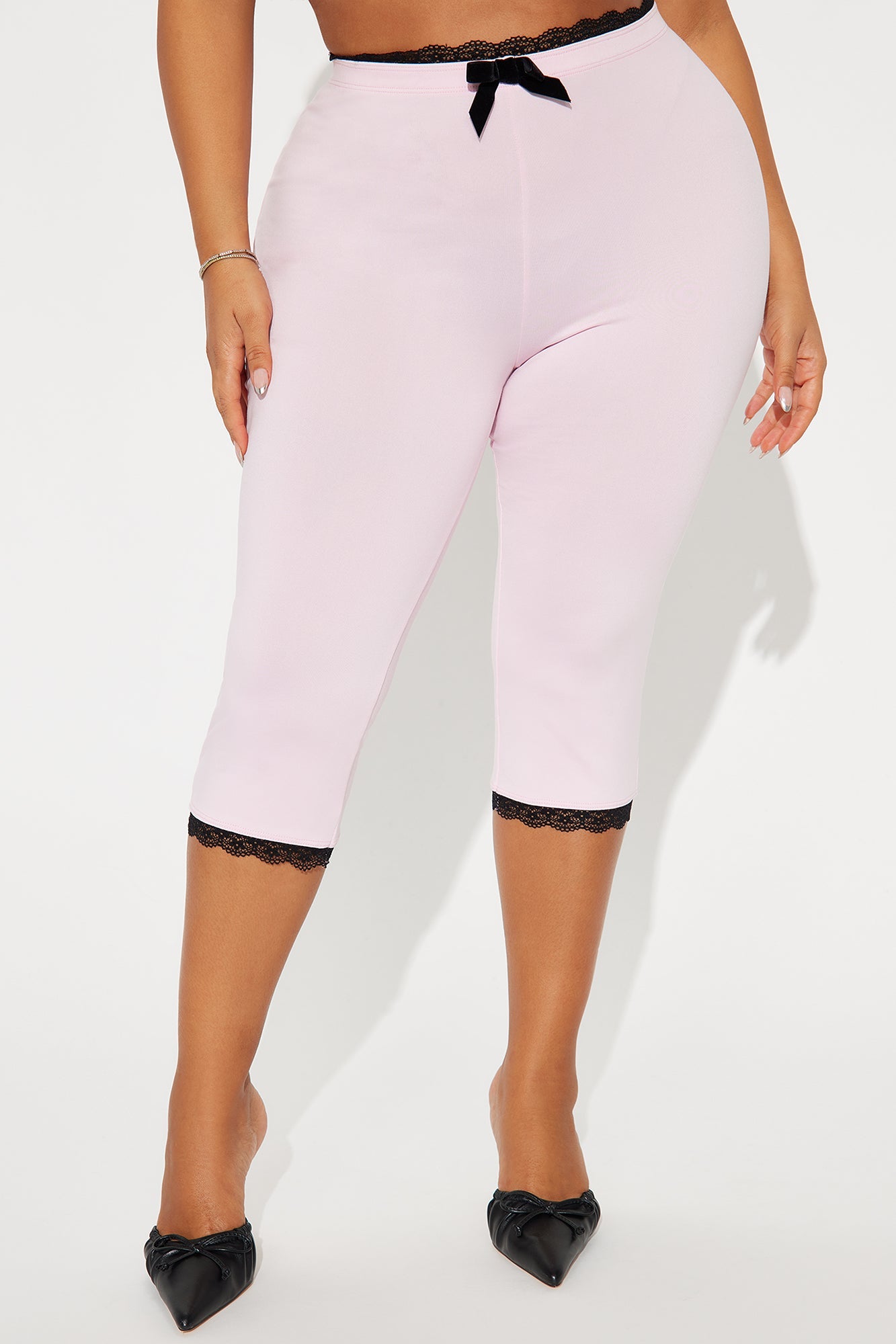 Valentina Solid Lace Trim Capri Legging - Pink