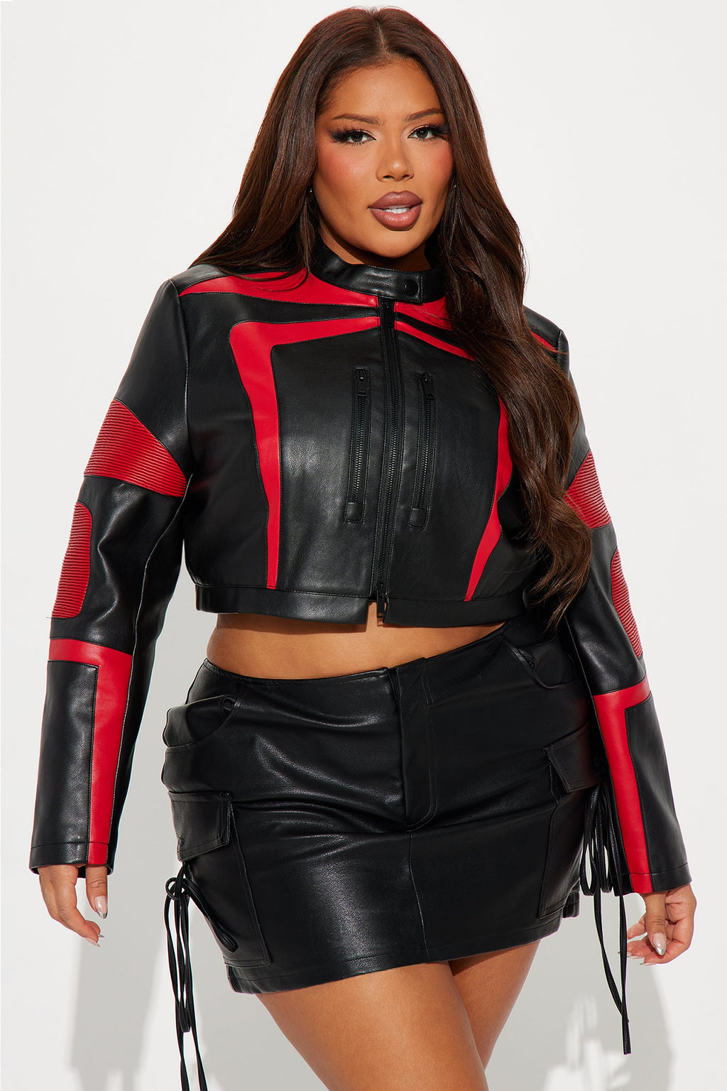 Not Like The Rest Faux Leather Moto Jacket - Black/Red