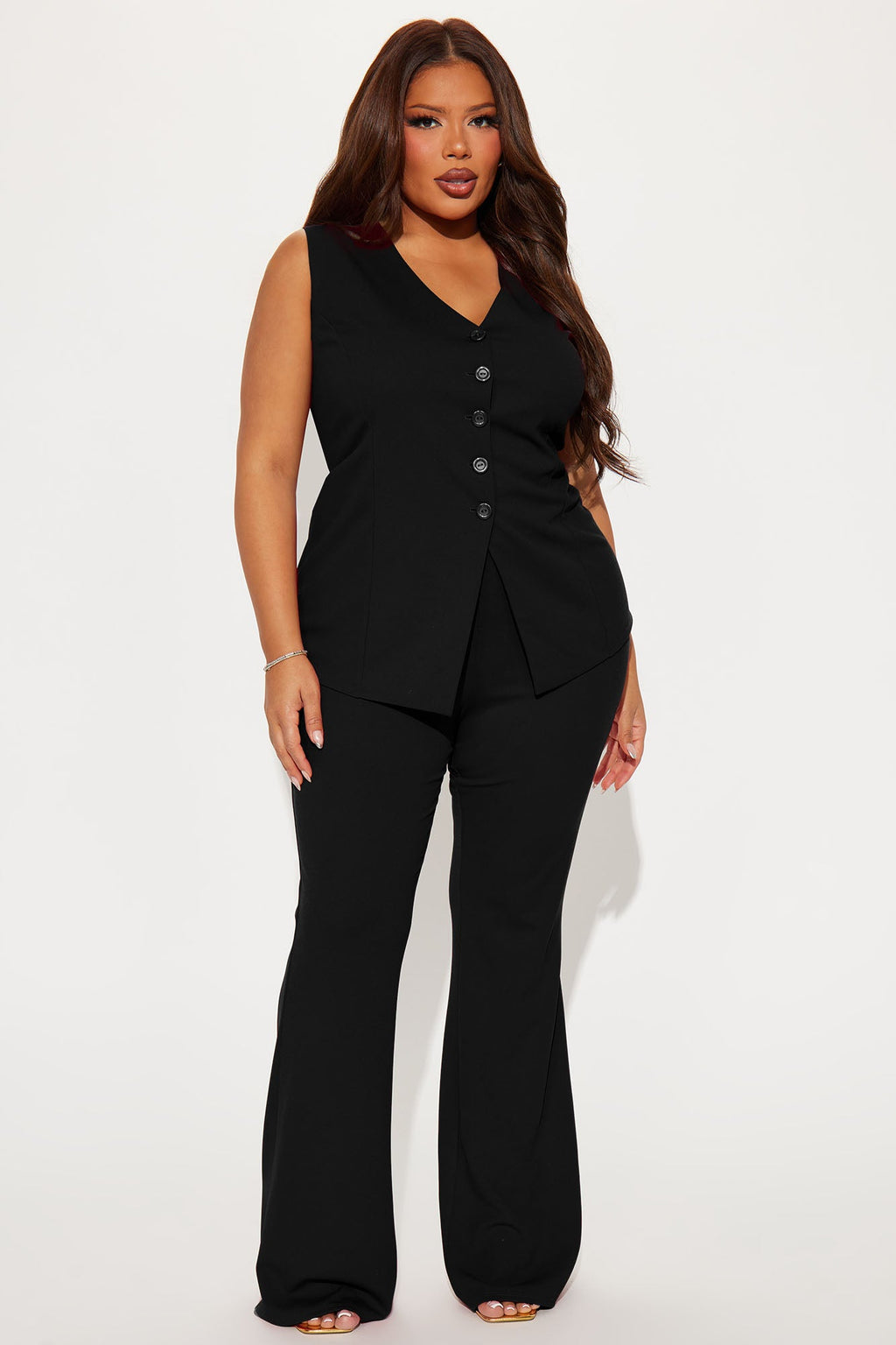 Office Romance Vest Pant Set - Black