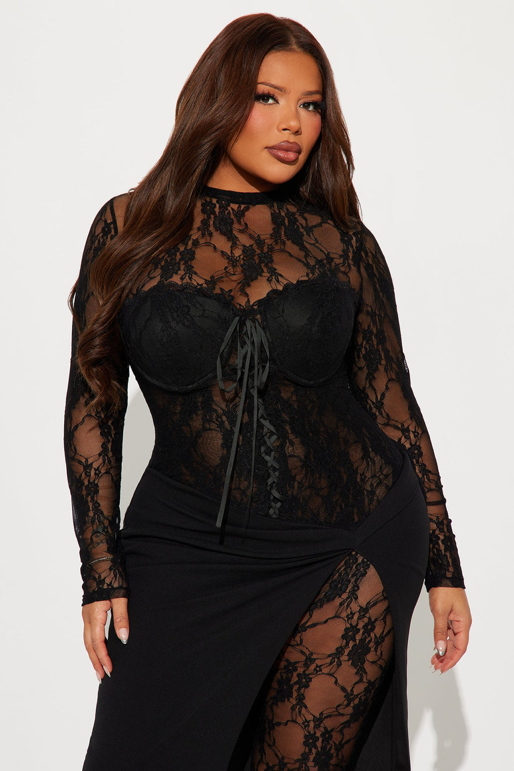 Britney Lace Maxi Dress - Black