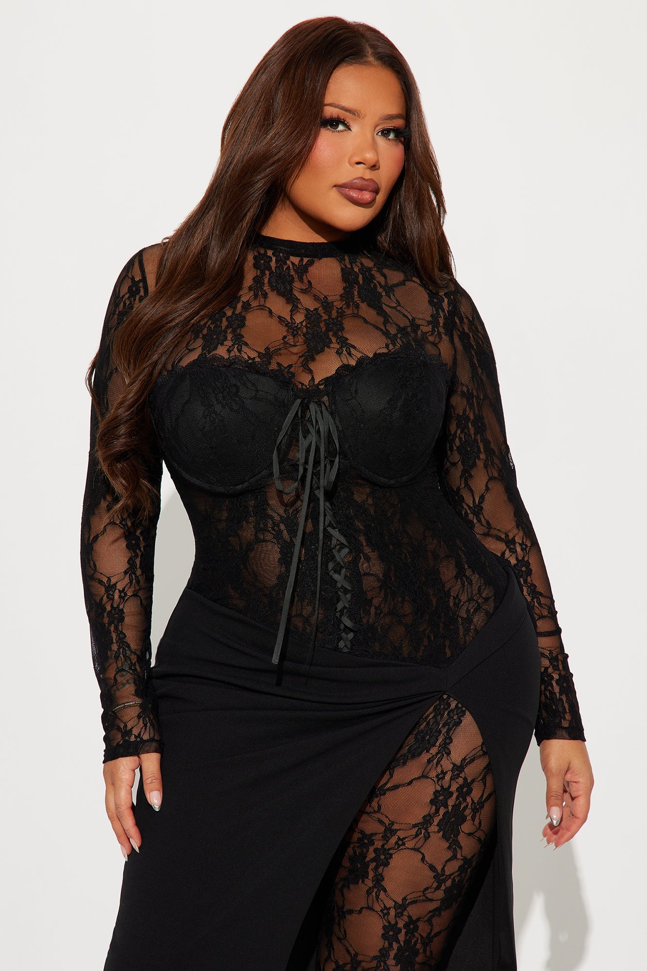 Britney Lace Maxi Dress - Black
