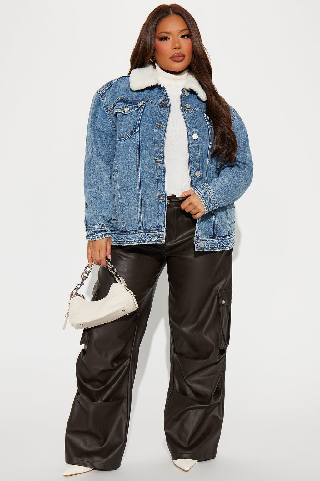 In My Zone Denim Sherpa Trucker Jacket - Medium Wash