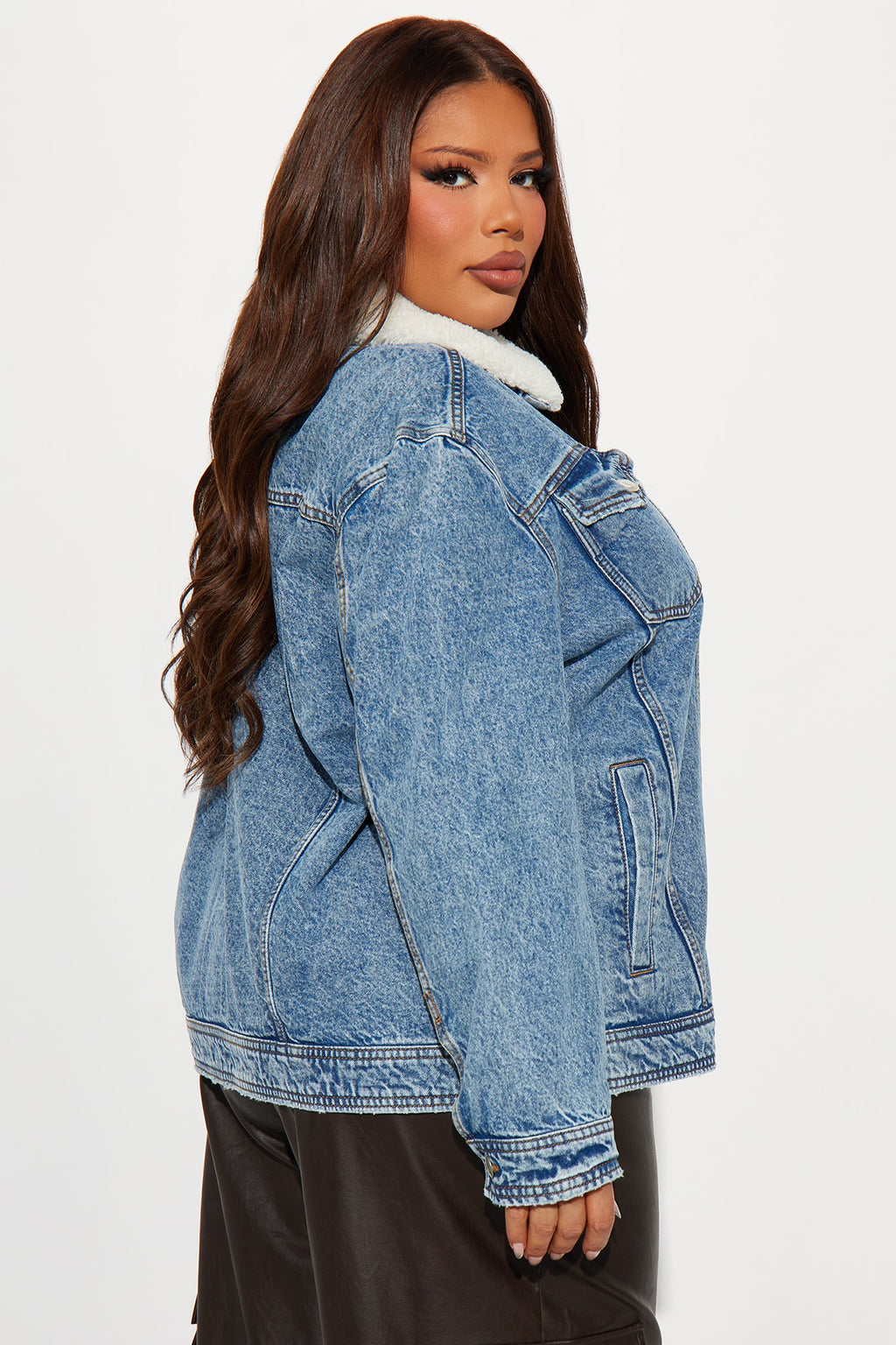 In My Zone Denim Sherpa Trucker Jacket - Medium Wash