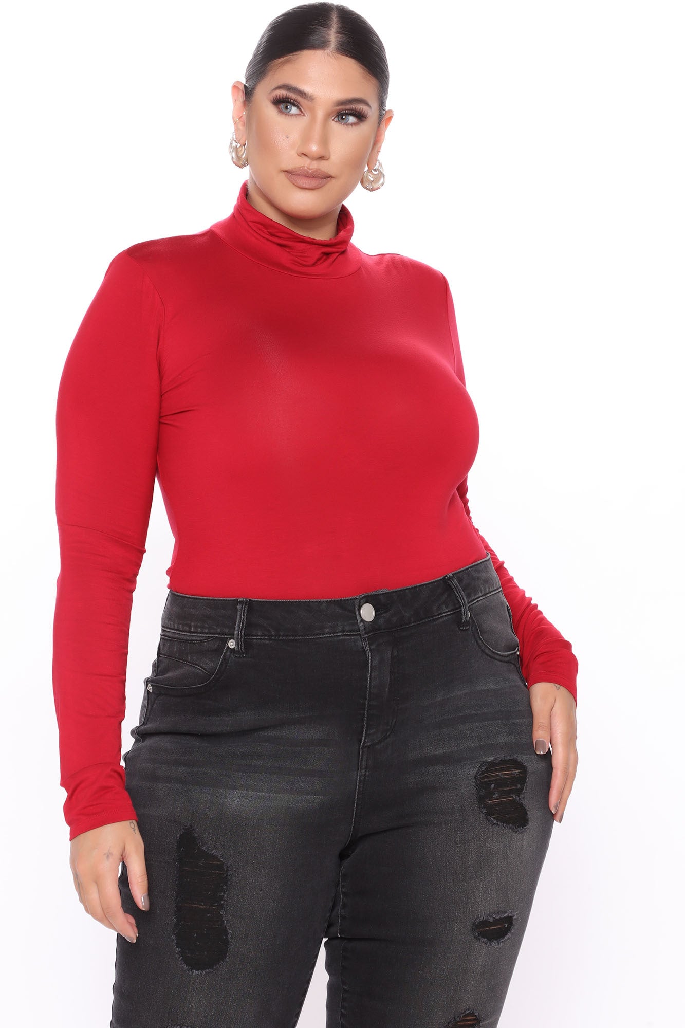 Pamela Turtle Neck Long Sleeve Top - Red