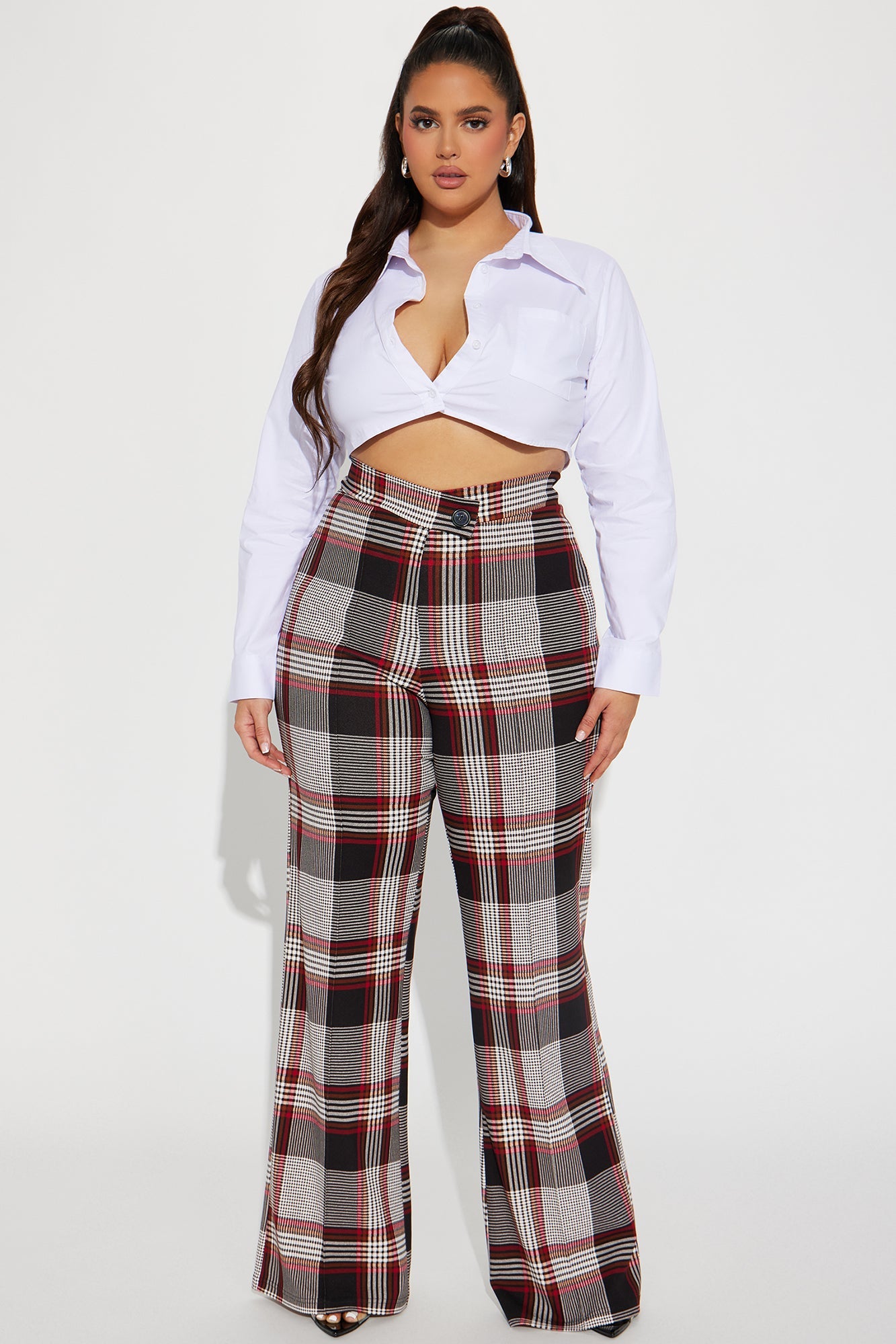 Call It Even Wide Leg Plaid Dress Pant - Red/combo