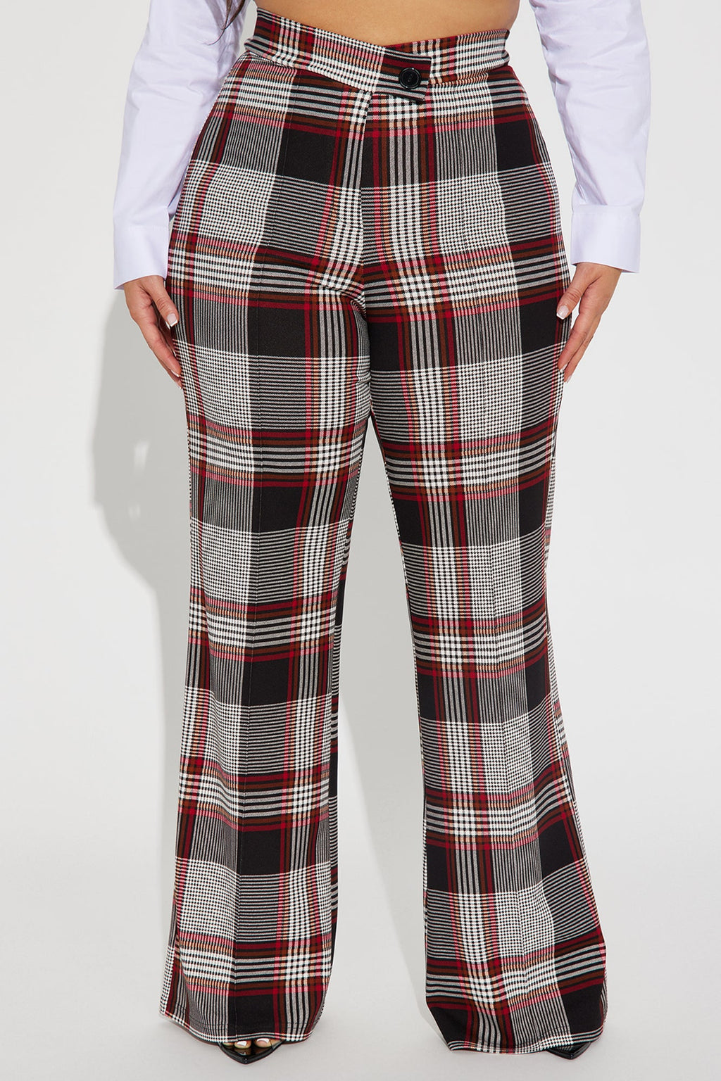 Call It Even Wide Leg Plaid Dress Pant - Red/combo