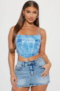 Dakota Denim Printed Sequin Top - Light Blue