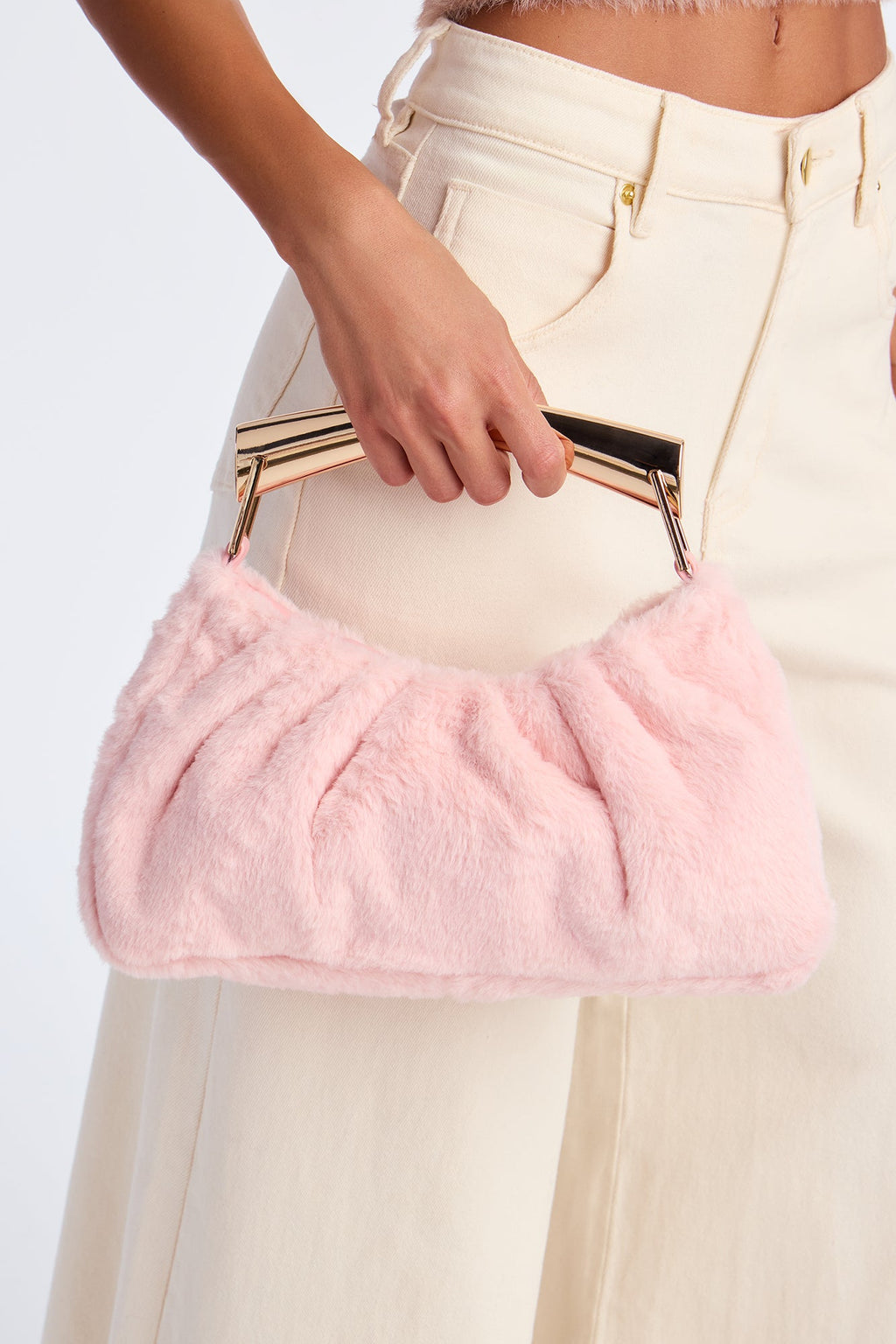 Don't Touch Faux Fur Satchel Handbag - Pink