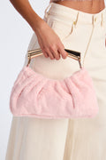 Don't Touch Faux Fur Satchel Handbag - Pink