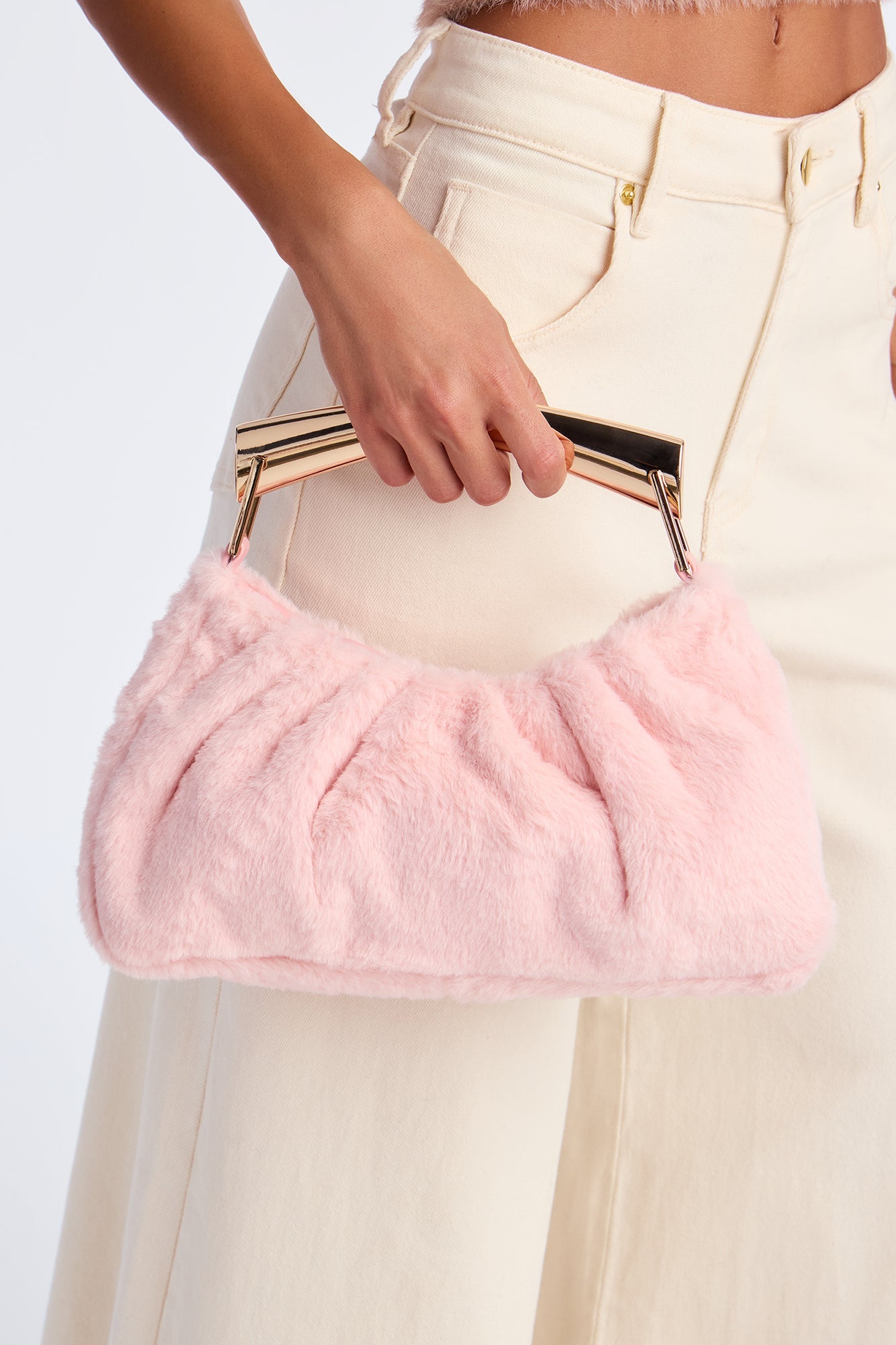 Don't Touch Faux Fur Satchel Handbag - Pink