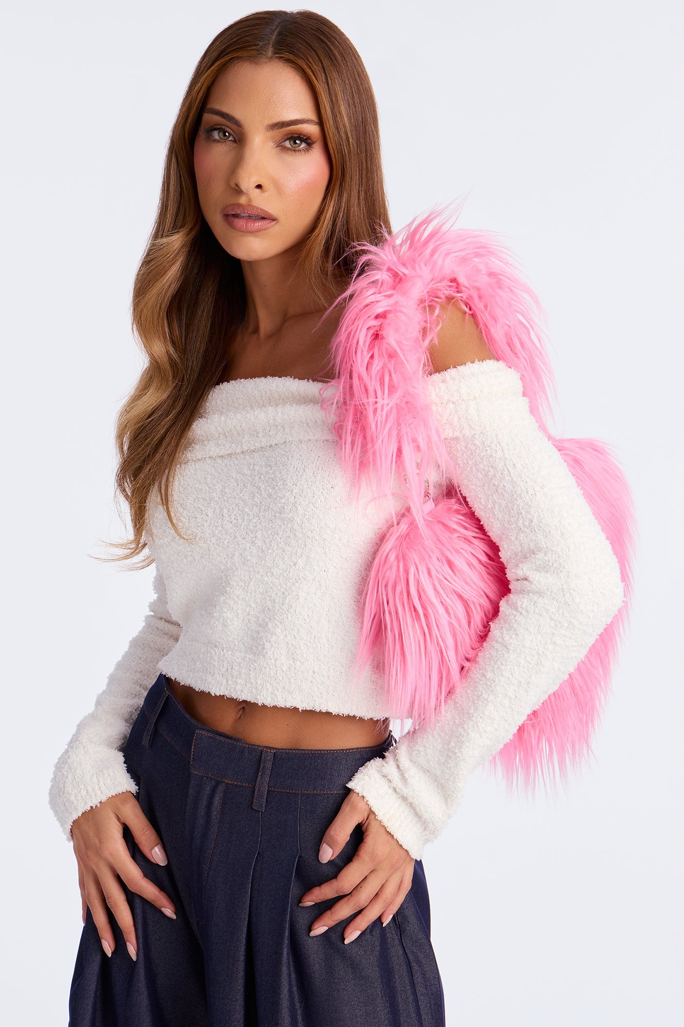 Love And Fluff Faux Fur Shoulder Handbag - Pink